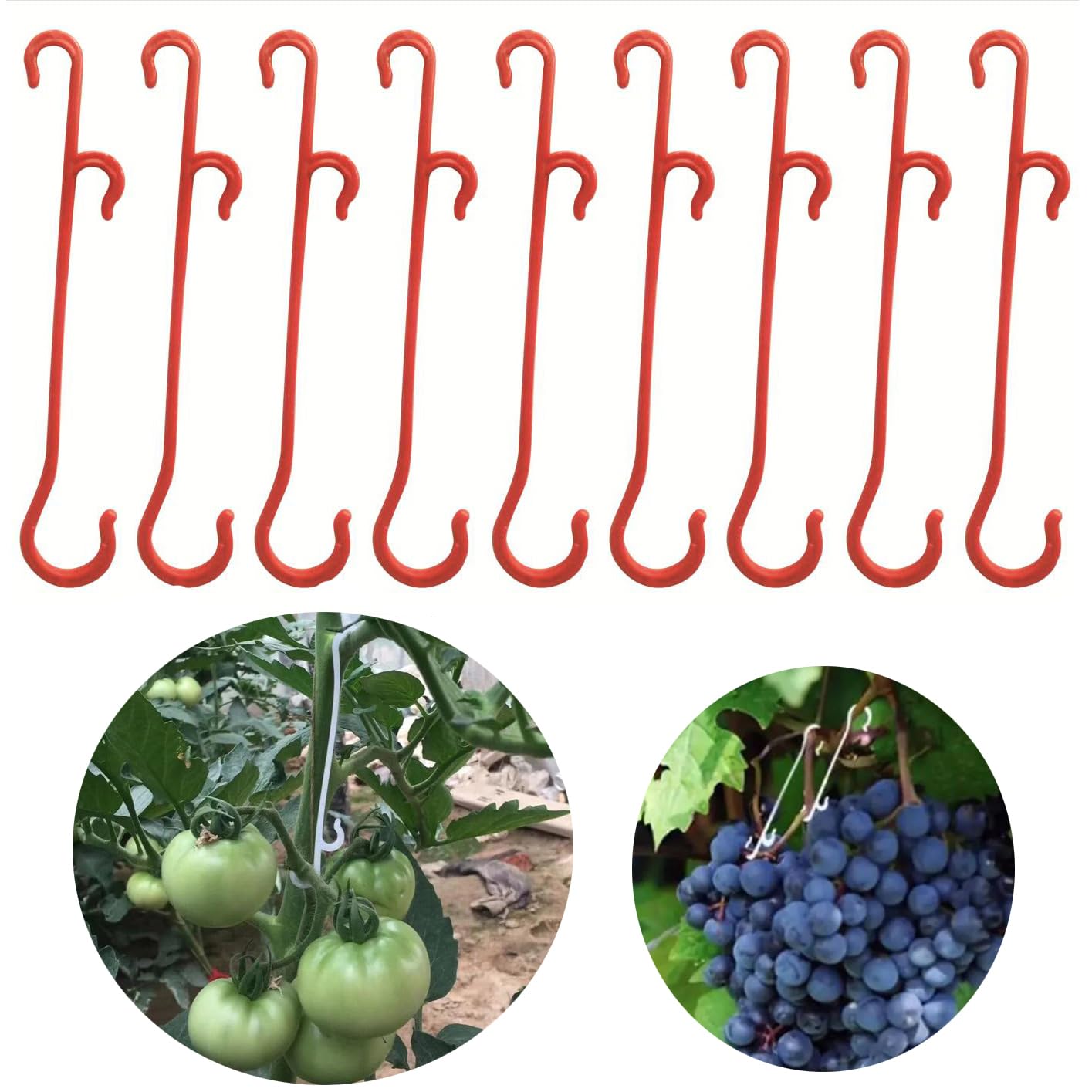 Zwenjuan Tomato Support Hooks,100Pcs Tomato Support J Hooks Tomato Plant Support Clips Garden Vegetable Clips for Tomatoes,Aubergines,Cucumbers,Grapes(13CM)