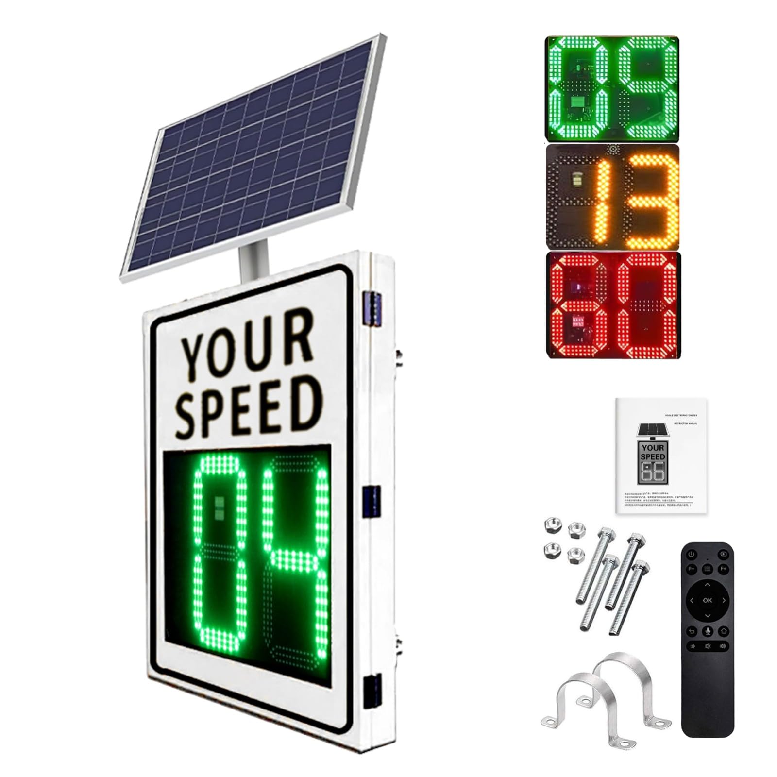 20"x27"/24"x35" Solar Powered Led Speed Limit Signs, Speed Display Radar Traffic Sign with Accessories, Sturdy Aluminum Radar Speed Detector, Visual