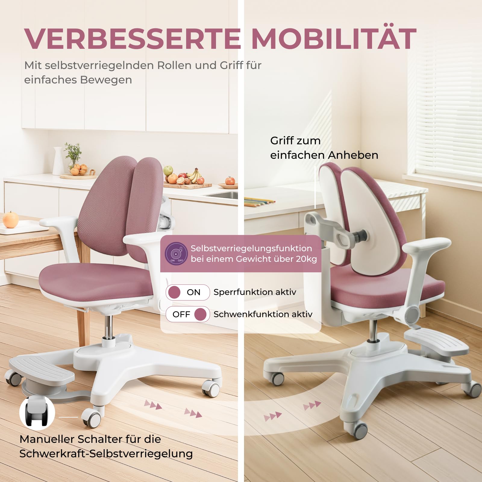 HOKO Ergonomischer Kinderstuhl mit Verstellbarer Rückenlehne & Fußstütze – Mitwachsender Schreibtischstuhl für Kinder, Schüler & Jugendliche