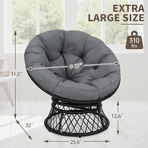 Miniatura 2 de Silla Papasan ergonómica de mimbre de 40 pulgadas, silla giratoria de 360° para interiores y exteriores con cojín grueso suave, ideal para sala de