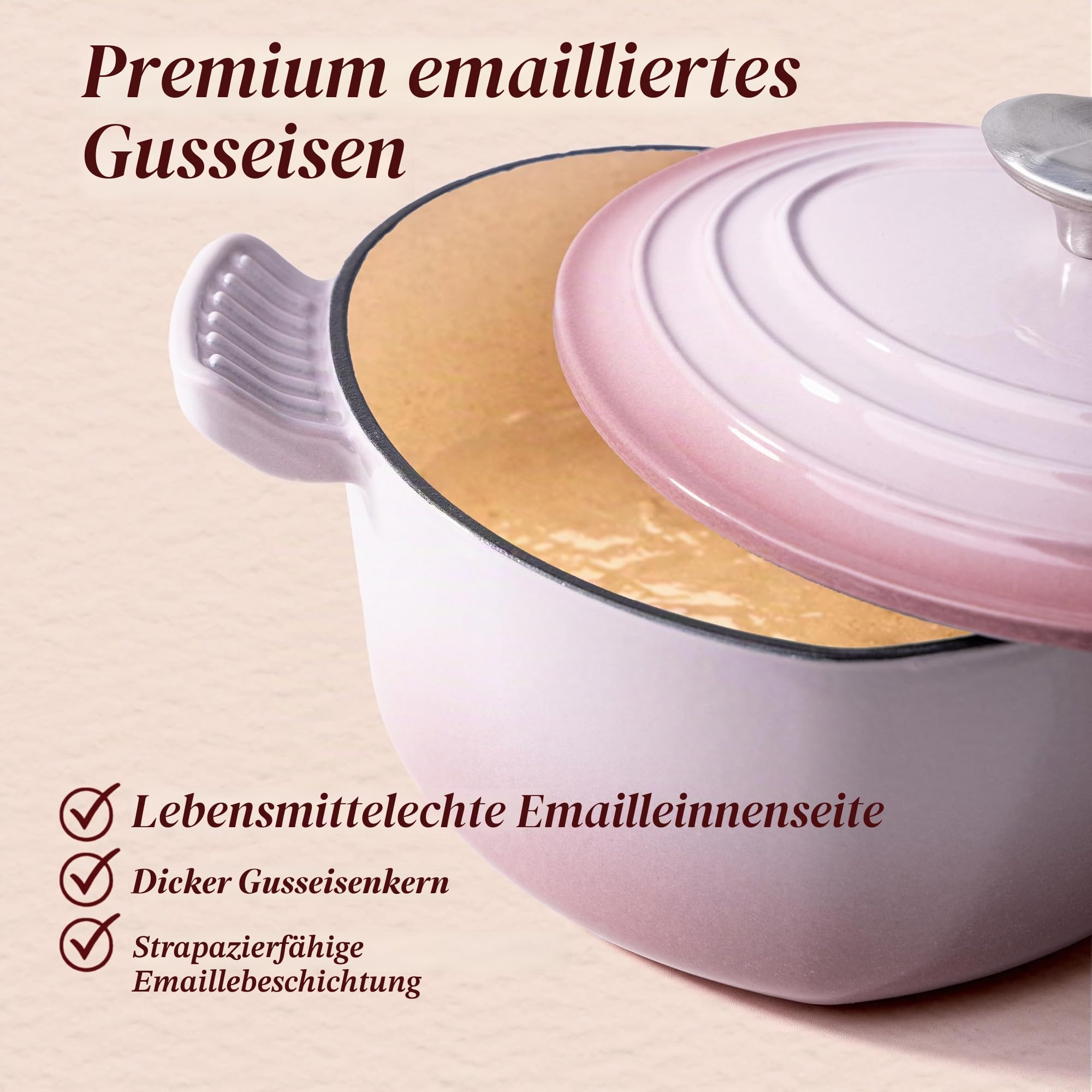 Mabeeze Schmortopf in Herzform, emailliertes Gusseisen, 2 l, Rosa