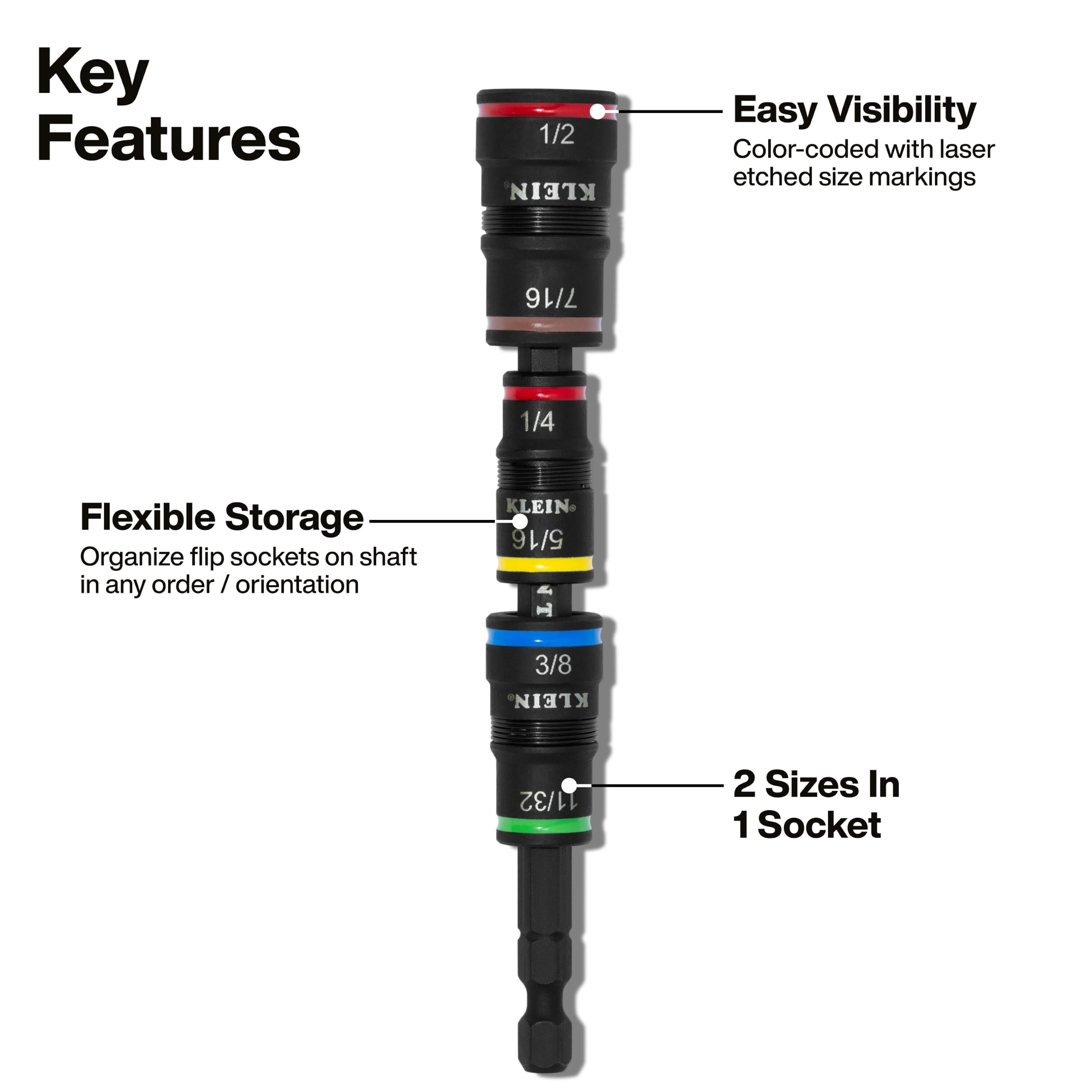 Klein Tools 32907 Impact Driver, 7-in-1 SAE Impact Socket Set