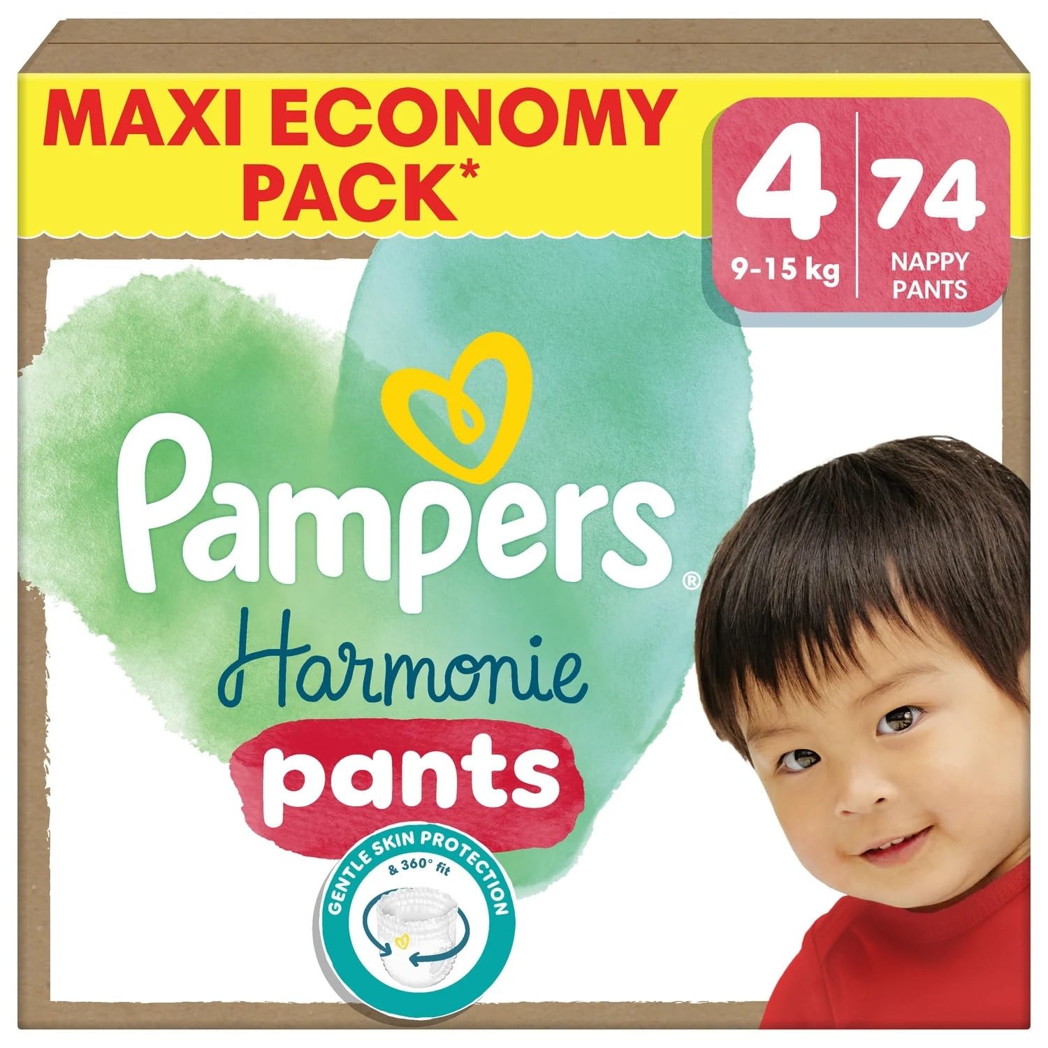 Pampers Harmonie Windeln, Größe 4, 74 Windeln, 9 kg - 15 kg, weicher Hautschutz mit 100% Saugfähigkeit Pampers