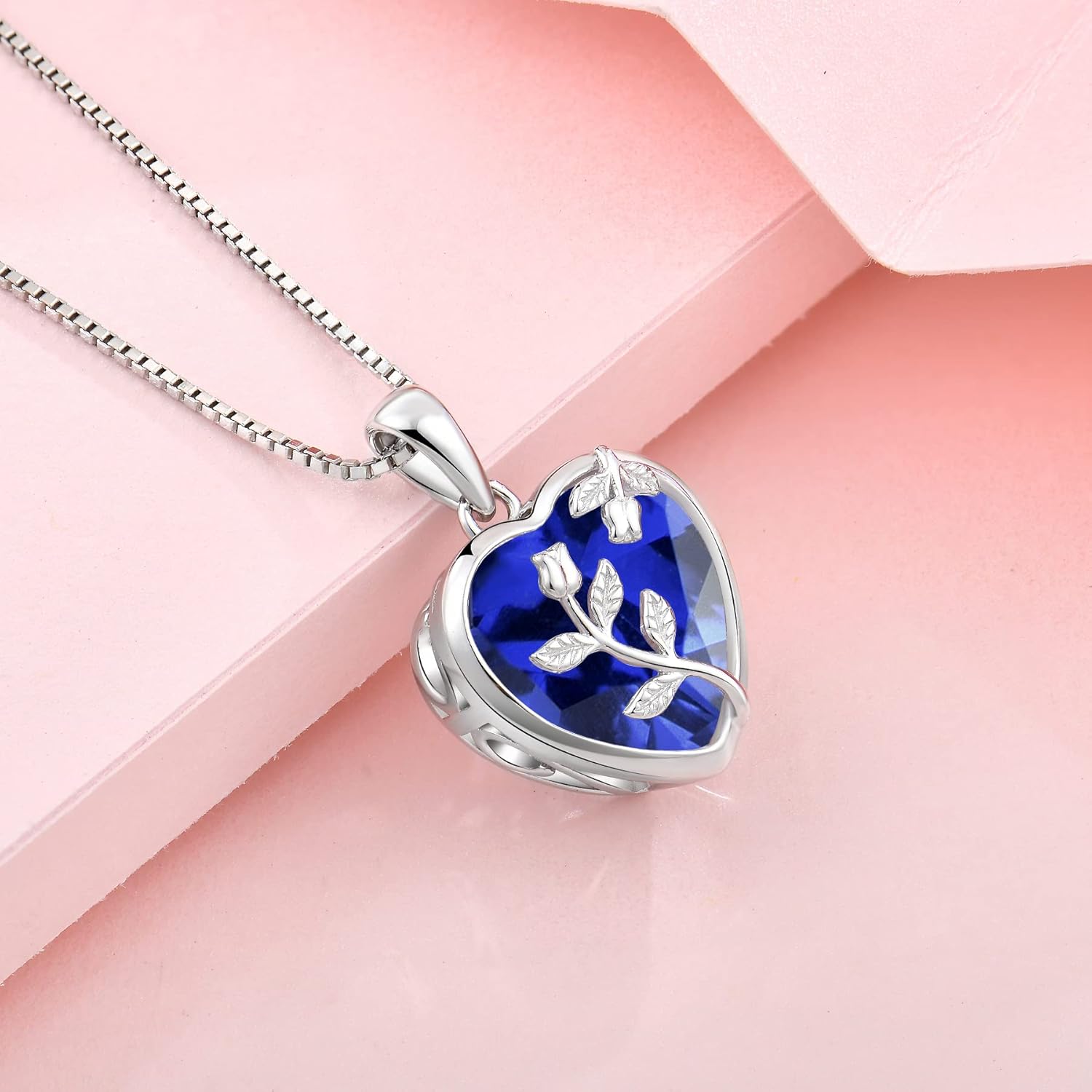 925 Sterling Silver Necklace for Women, Rose Flower Cubic Zirconia Heart Pendant Jewelry Anniversary Birthday Gifts for Wife Mom Her - Image 4