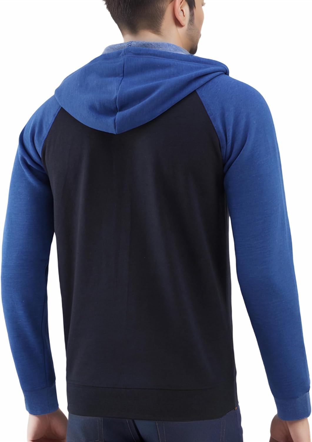 Mens Casual Lightweight Vintage Zip Up Pocket Active Sports Hoodie Sweatshirt Jacket Large Navy Blue/Heather Blue