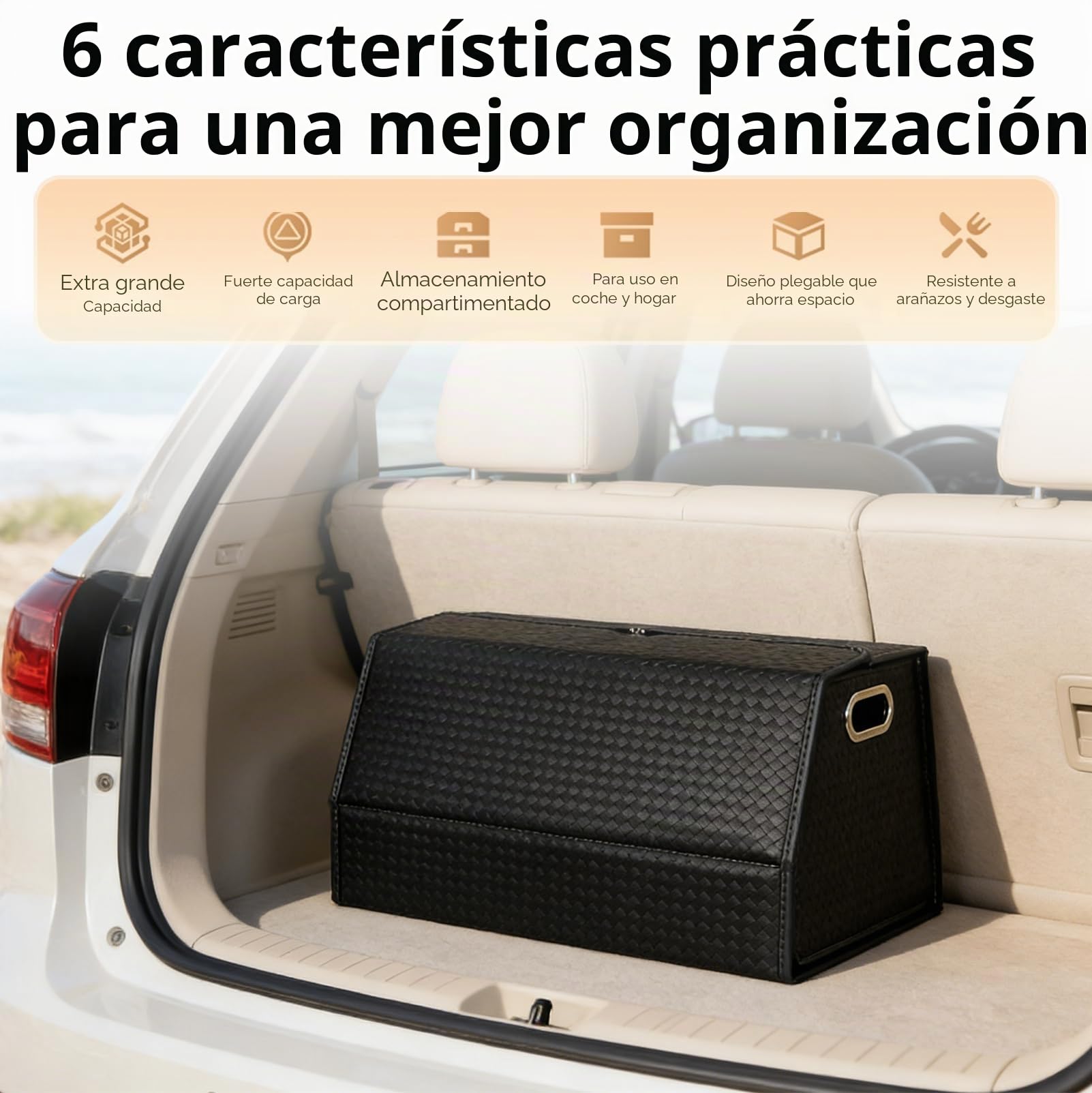 JAOGAUS Organizador de maletero de coche, caja de almacenamiento plegable para maletero de coche, caja de almacenamiento grande con divisor, organizador de maletero resistente, organizador de