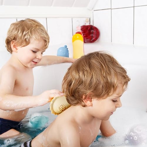 Miniatura 8 de Juguetes de baño de silicona sin moho con botes flotantes para niños pequeños de 1 a 3 años, 10 unidades, juguetes de baño de dinosaurios sin moho