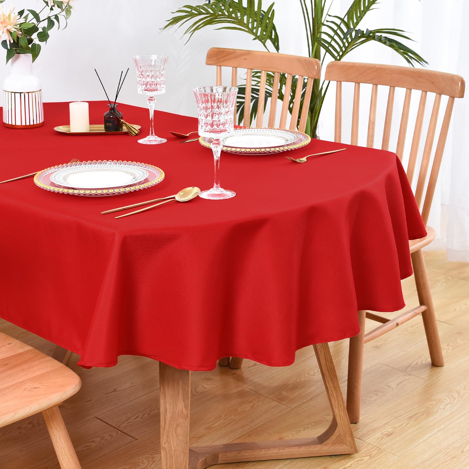 Large Oval Tablecloth 60 x 120 Inch Washable Fabric Table Cloth Solid Red Table Cover for Dining Wedding Party Banquet Tabletop Decoration