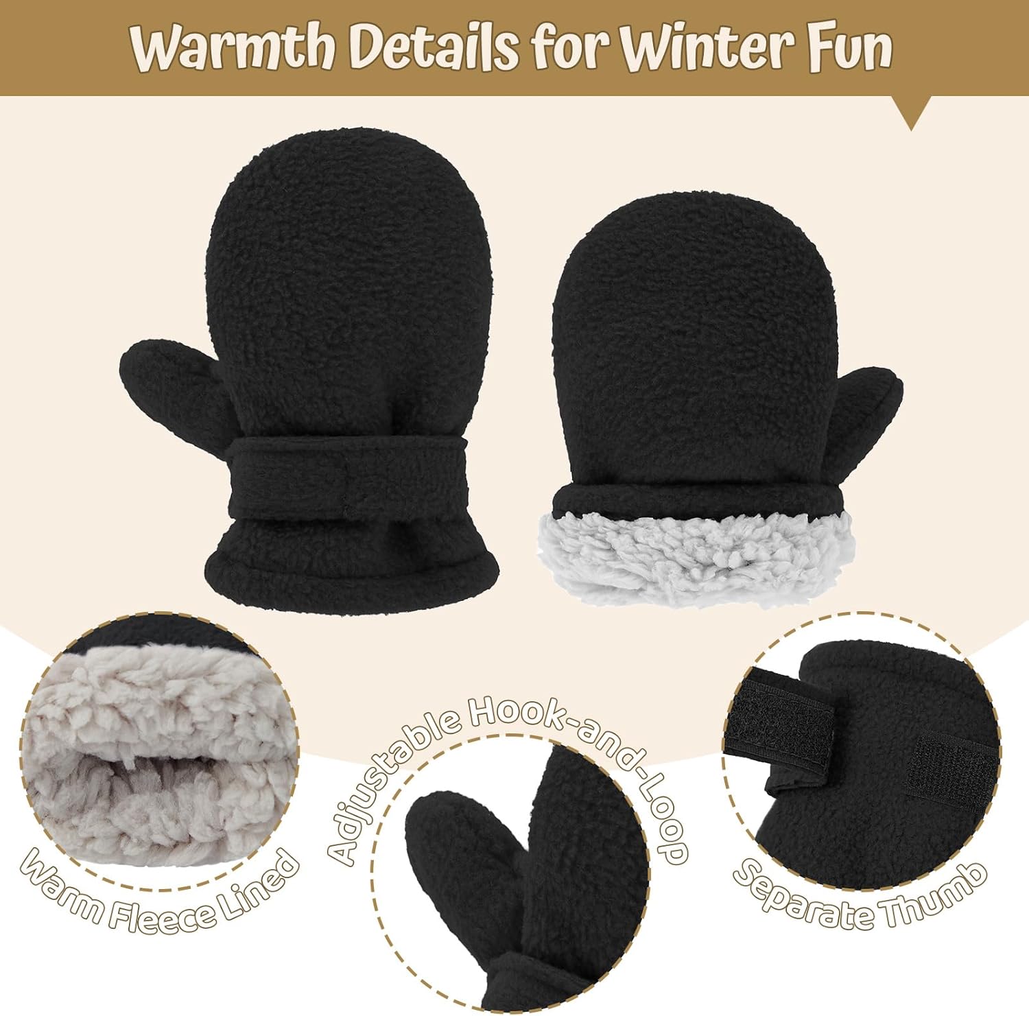 American Trends 2 Pairs Toddler Mittens Unisex Lined Fleece Gloves Winter Warm kids Mitten for Baby Boys and Girls - Image 2