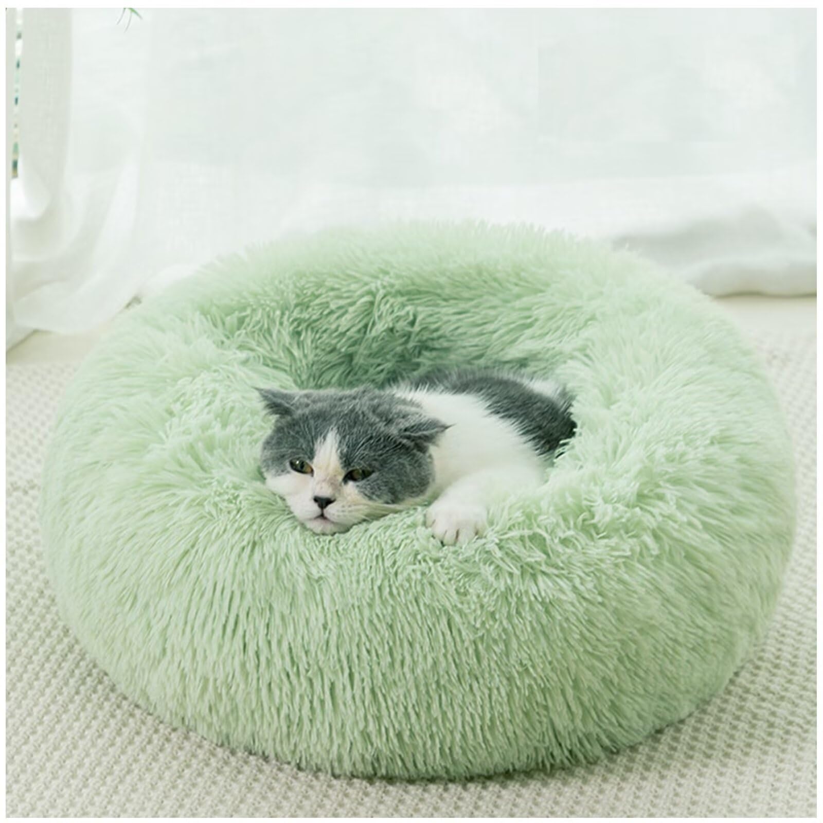 Cama para perros Cama para mascotas suave perro cuna de Donut Cama nido de peluche redonda para gato y perro 90 x 90 x 20 cm verde