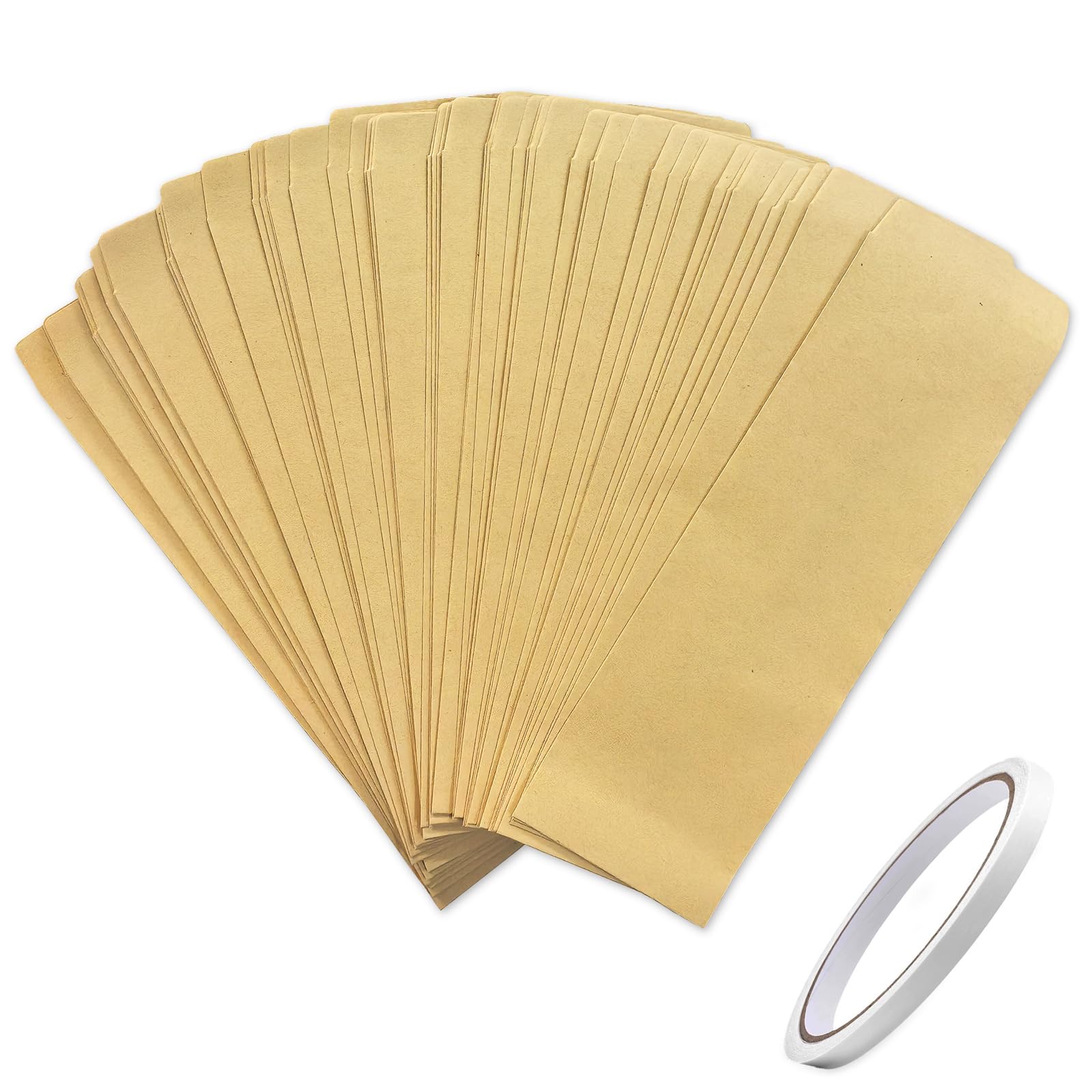 Zydiwo 100 Piezas Bolsas Papel Kraft Sobres Marrones Pequeños Bolsitas de Semillas Mini Sobre Vintage para Monedas Caramelo Joyas Con Cinta de Doble Cara (6x18cm)