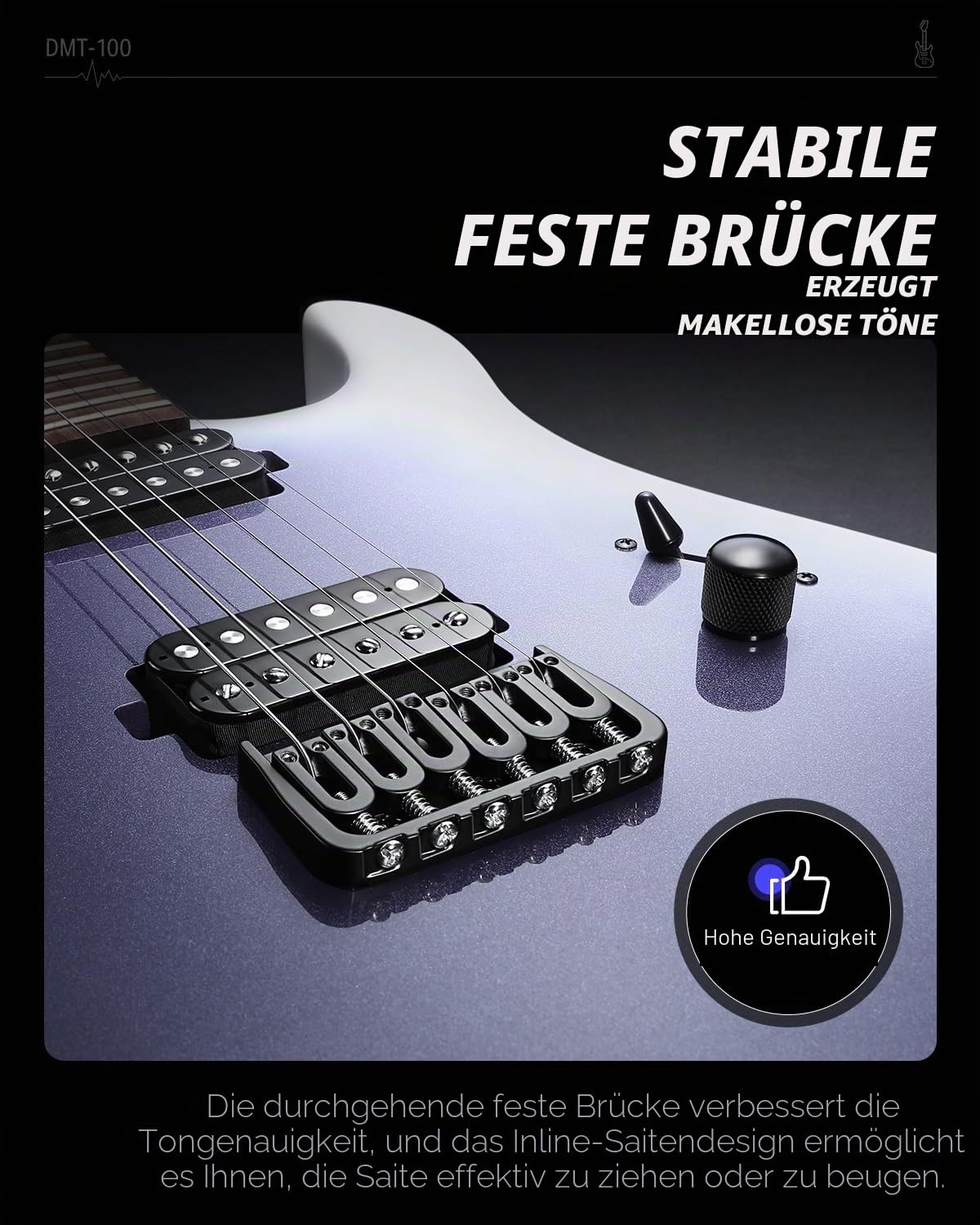 Donner Solid-Body E-Gitarre, 39 Zoll Metal E-Gitarre Einsteiger-Set mit Tasche, Saiten, Gurt, Kabel, Saitendämpfer für Rockmusik-Liebhaber, DMT-100 (Verlauf-Violett)