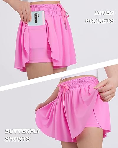 Miniatura 2 de JOCMIC Pantalones cortos fluidos para niñas, 2 en 1, pantalones cortos estilo mariposa con forro de elastano para gimnasia, atléticos, ropa casual