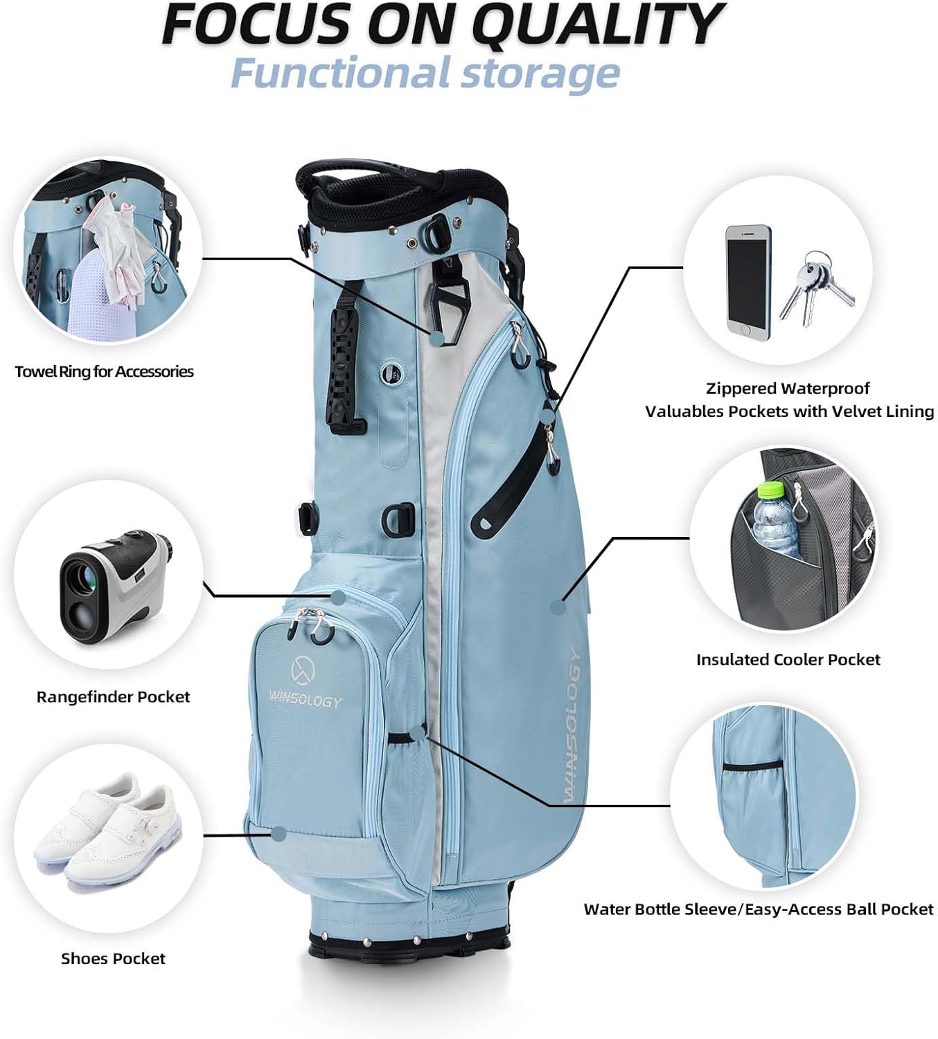 Lightweight Golf Stand Bag with 4 Way Top Dividers for Men and Women, Only 4.2 Pounds, 8 Storage Pockets Including Cooler, Double Shoulder Straps, Womens Golf Club Bag