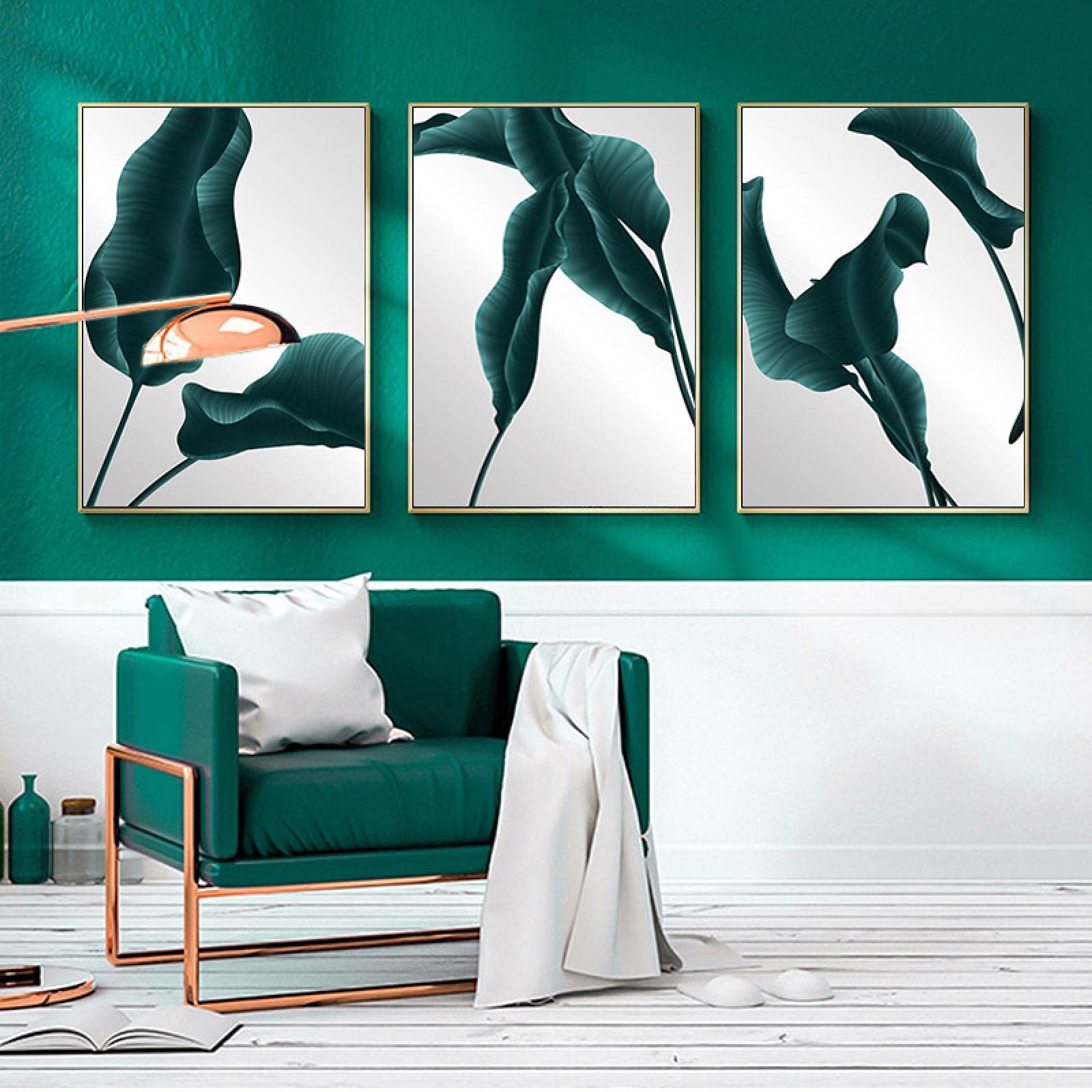 Peinture abstraite de plante verte pour habiller un grand mur vide de salon lot de 3 - 8