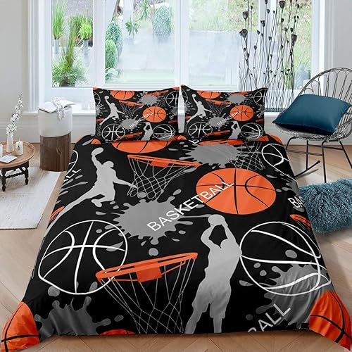 Feelyou Juego de ropa de cama de baloncesto para niños, juego de funda de edredón con temática deportiva para niños y adolescentes, 1 funda de Feelyou Juego de ropa de cama de baloncesto para niños, juego de funda de edredón con temática deportiva para niños y adolescentes, 1 funda de