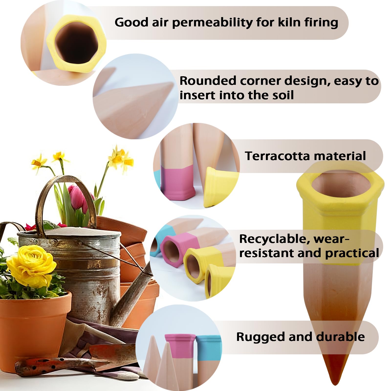 Lot de 6 Oyas A Planter Terre Cuite, Arrosage Goutte à Goutte Ollas Terre Cuite, Système d'Irrigation Arrosage Automatique et Ecologique pour Plante d'Intérieur et d'Extérieur en Vacances