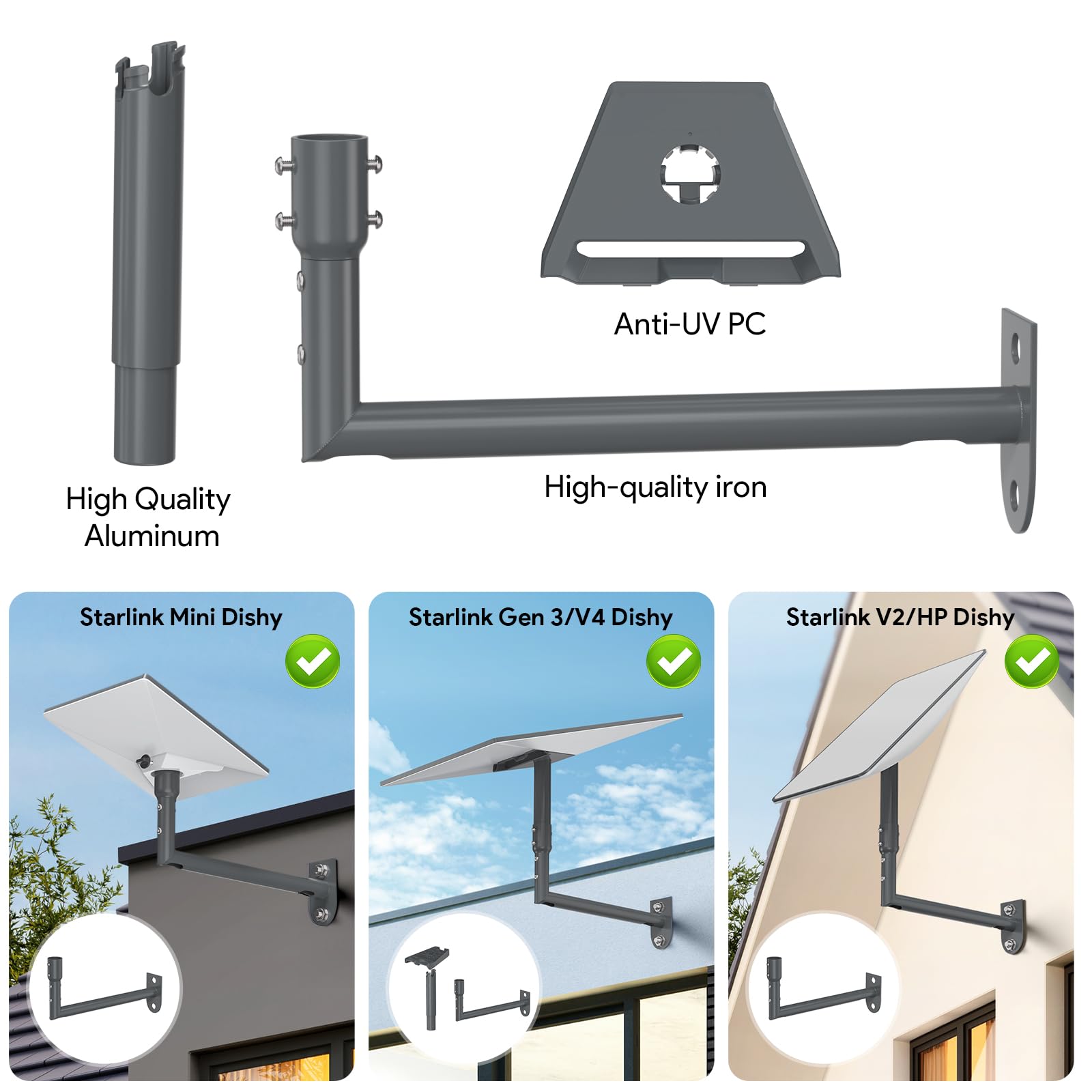 Starlink Mount, 360° Adjustable Starlink Wall Mount Aluminum Alloy Starlink Gen 3 Wall Mount with Starlinks Gen 3 Pipe Adapter for Starlink Standard 4/4X/Gen 3/Gen 2/Mini — view 4