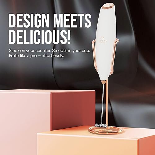 Vista 1050 de Zulay Kitchen - Espumador de leche de mano con pilas AA Duracell: batidora de bebidas resistente para café, latte, capuchino y más, color aurora