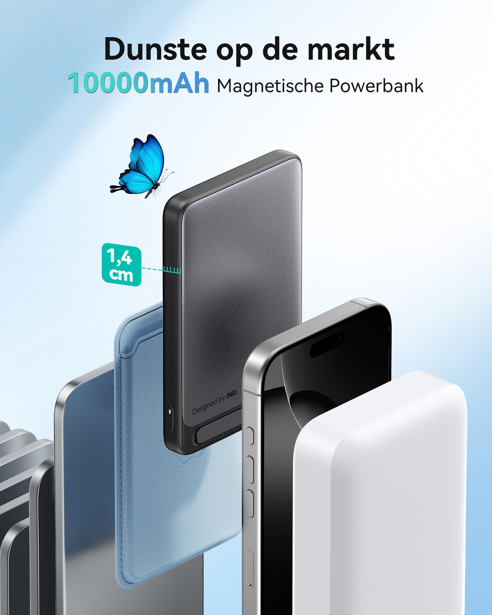 INIU Magnetic Power Bank, 10000mAh Certifié Qi2 Charge Rapide Sans Fil 15W, Chargeur Portable USB C 45W, Batterie Externe Magnétique avec Support Pliable pour iPhone 16 15 14 13 12 AirPods 3