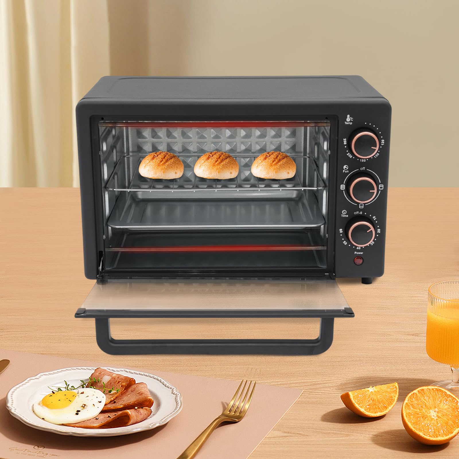 Piekarnik elektryczny, mini piekarnik z regulacją temperatury i minutnikiem 60 minut, pojemność 22 l, do produkcji chleba, ciasta jajecznego 42 x 25 x 37 cm