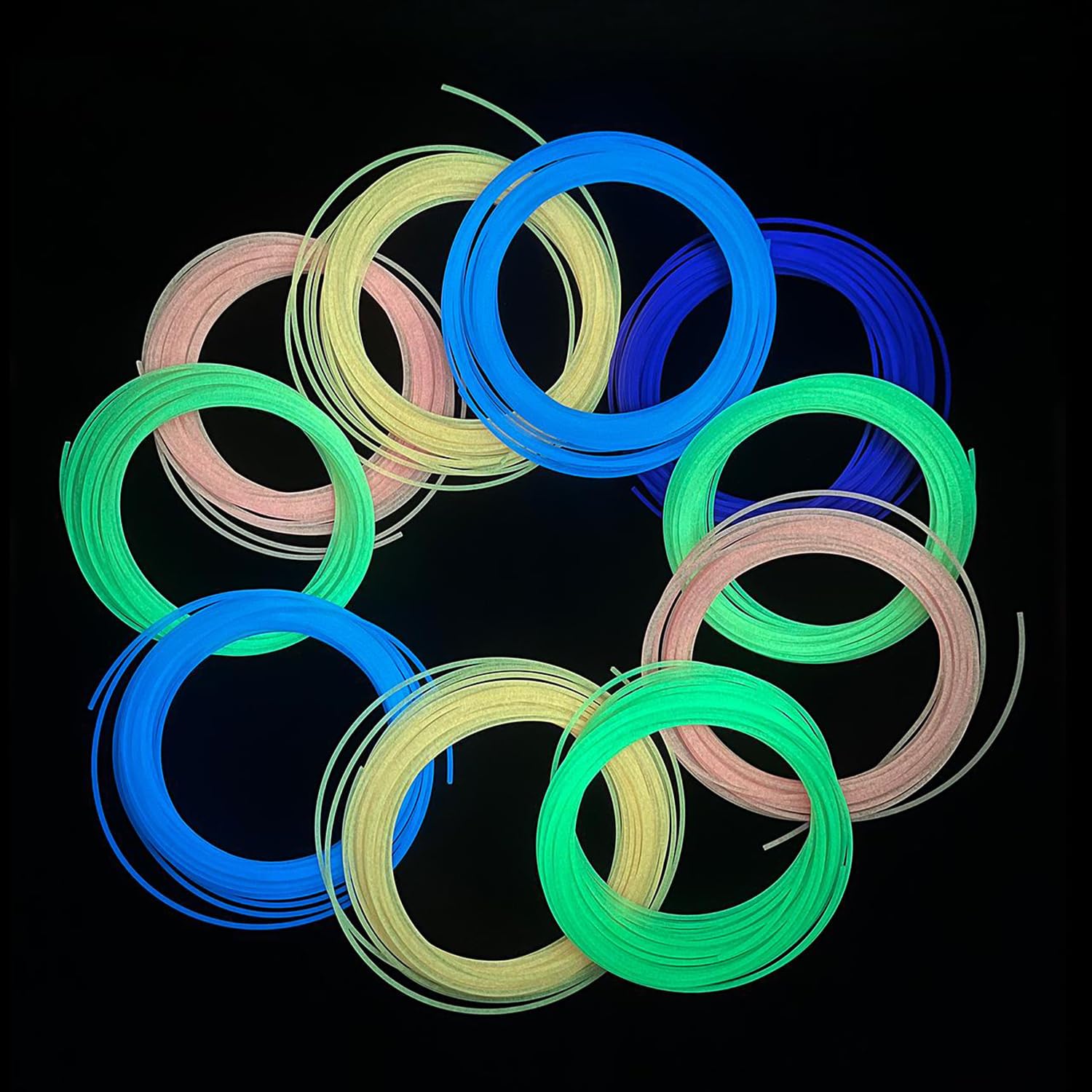 6 Color 3D Printer Pen Filament Refill, 5 Glow in The Dark, 1 Purple, Each Color 33 Feet, Total 200 Feet, Luminous PLA 1.75mm, Widely Compatible with