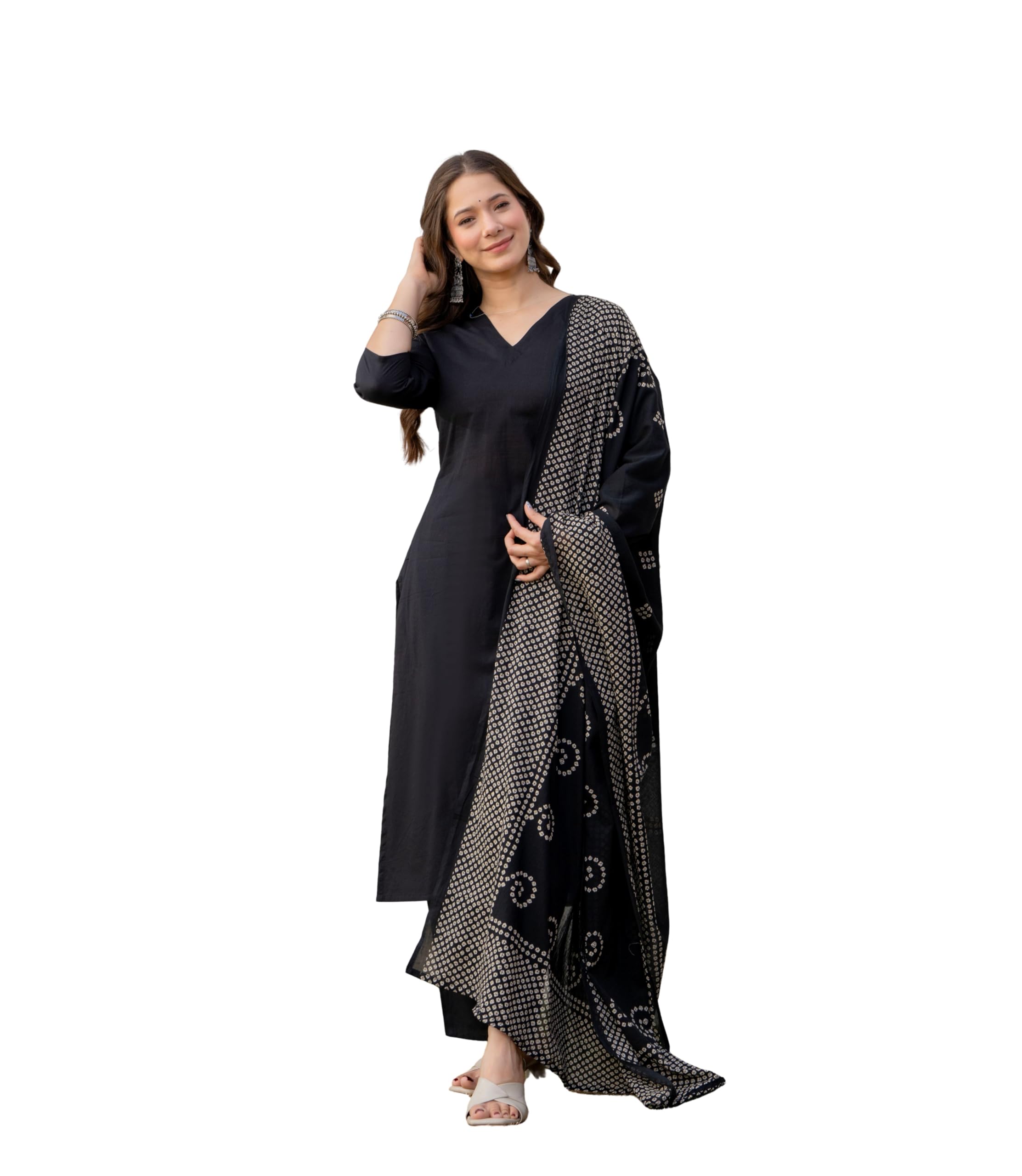 manharee Women's Cotton Straight White Kurta Pant with Dupatta Set-picture-19