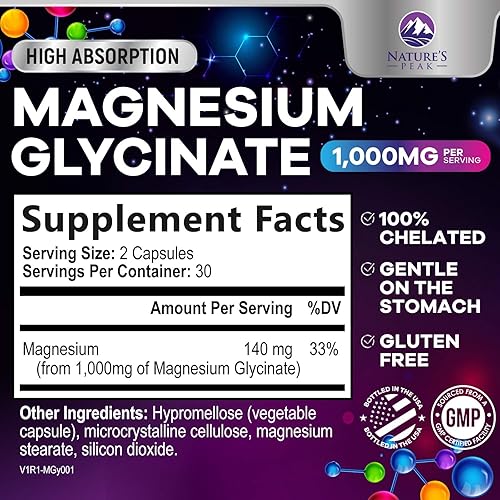 Miniatura 2 de Cápsulas de glicinato de magnesio de 1000 mg - Puro y quelado para una máxima absorción - Apoya la salud muscular, nerviosa y cardíaca, apoyo para