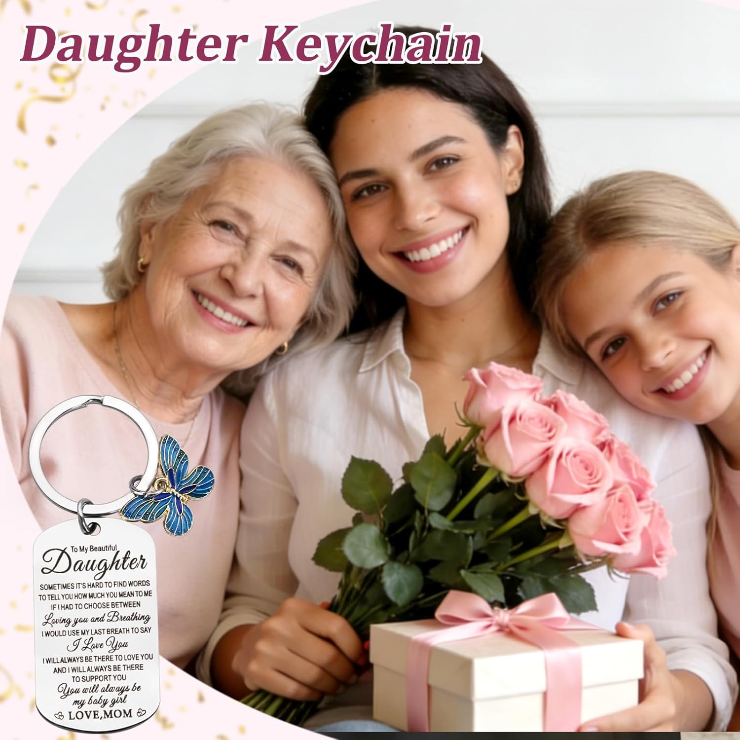 Lifecapido Daughter Gifts from Mom, Mothers Day Gifts for Daughter, You Will Always My Baby Girl Insulated Coffee Mug with Keychain, Lid & Straw(20oz, Rose Quartz)
