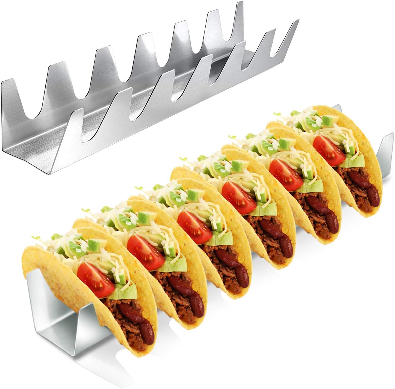 Stainless Steel Taco Holder Stand (Up to 6 Tacos) Taco Truck Tray Style Rack Safe for Oven, Baking, Dishwasher and Grill Easy To Fill Taco Rack
