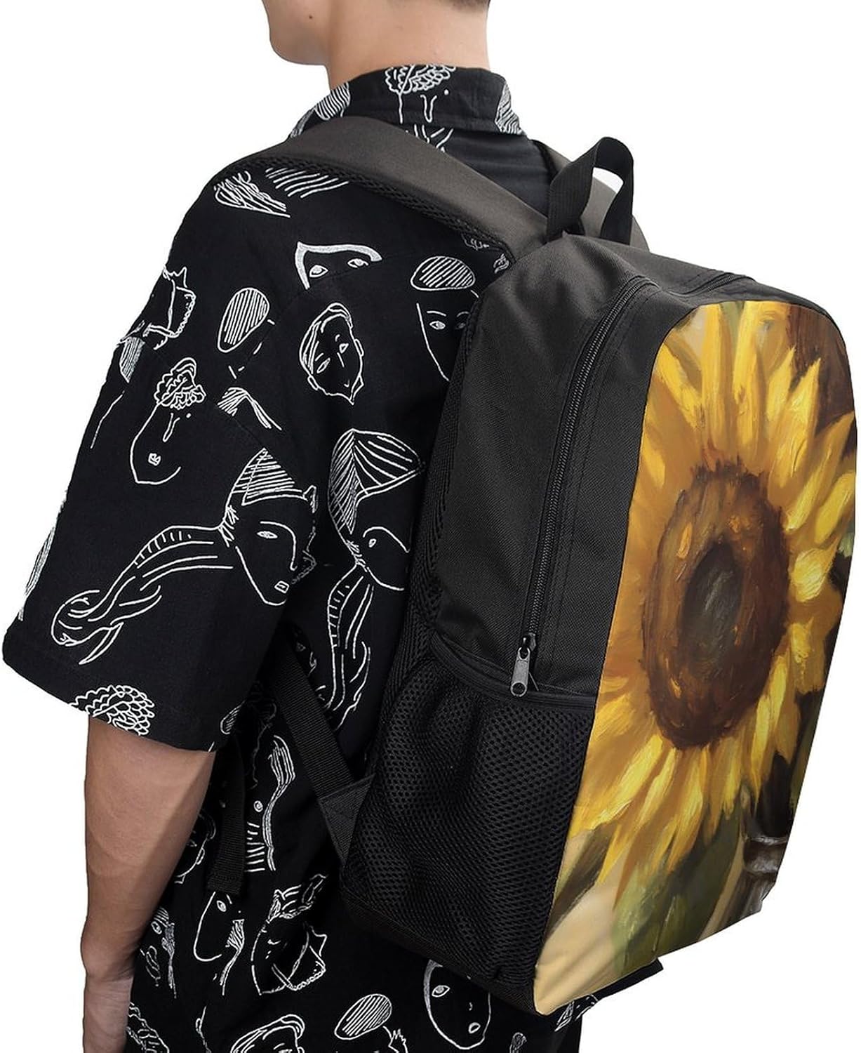 Sunflower Flowers Part Unisex Backpack 17" Casual Daypacks Simple Shoulders Bag for Camping Hiking Travel Gear