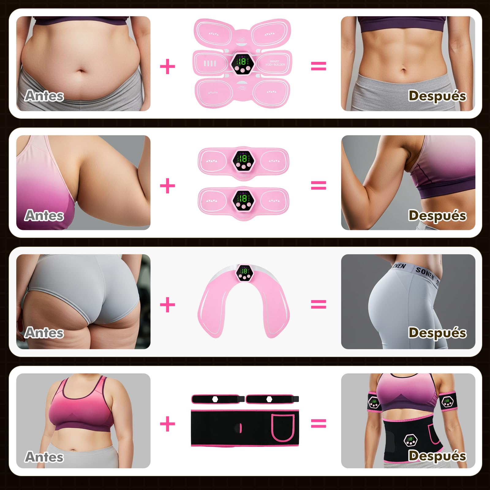 Electroestimulador Muscular - EMS Estimulador Muscular Abdominal, 6 Modos y 19 Intensidades, Tactical Electroestimulador Cuerpo Completo AB/Brazo/Pierna/Gluteos