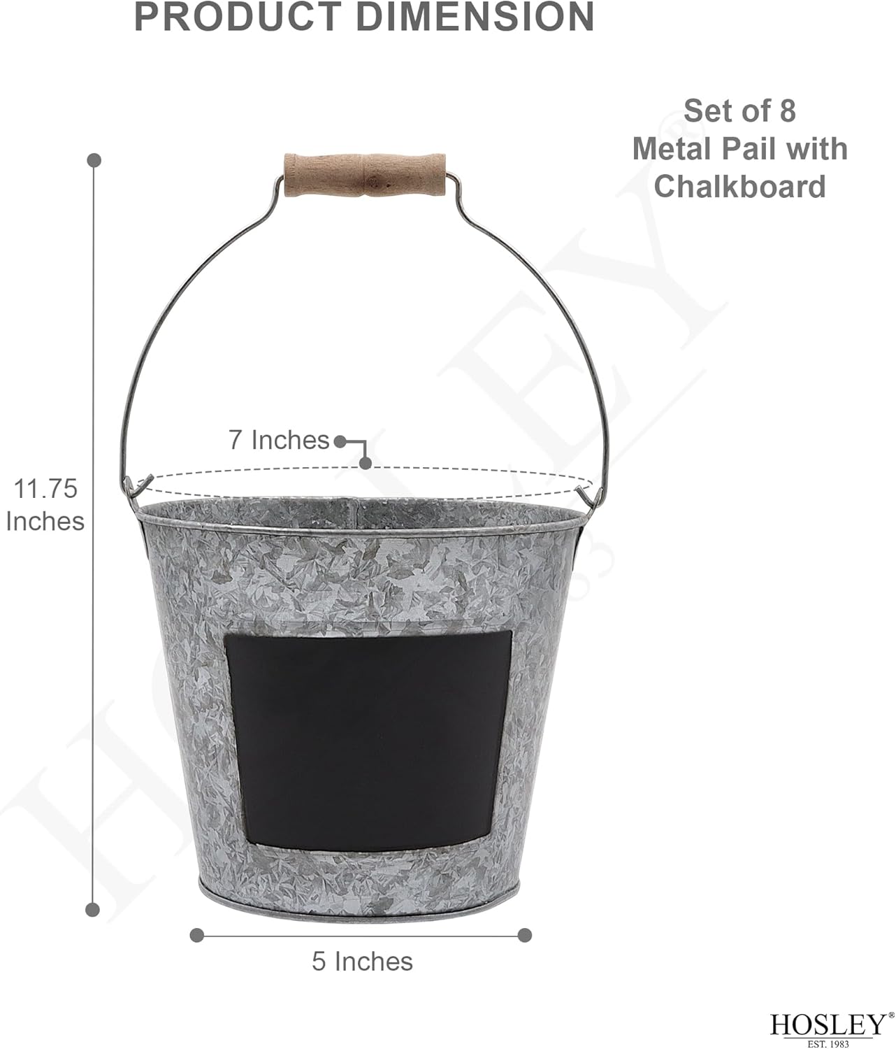 Hosley Galvanized Metal Chalkboard Bucket with Wooden Handle 7 Inch Dia – Set of 8 Rustic Farmhouse Floral Planter, Ideal for Home Décor, Office, Party, Wedding, Indoor, Outdoor or Tabletop Décor