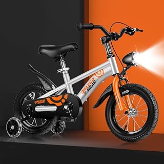 Kids Bike for Boys Girls, 12/14/16 Inch Bike with Training Wheels, Bicycle for Kids with Headlamp, Bike for Kids with Handbrake Sturdy Frame Adjustable Seat, Children Bicycle for Beginner Riders