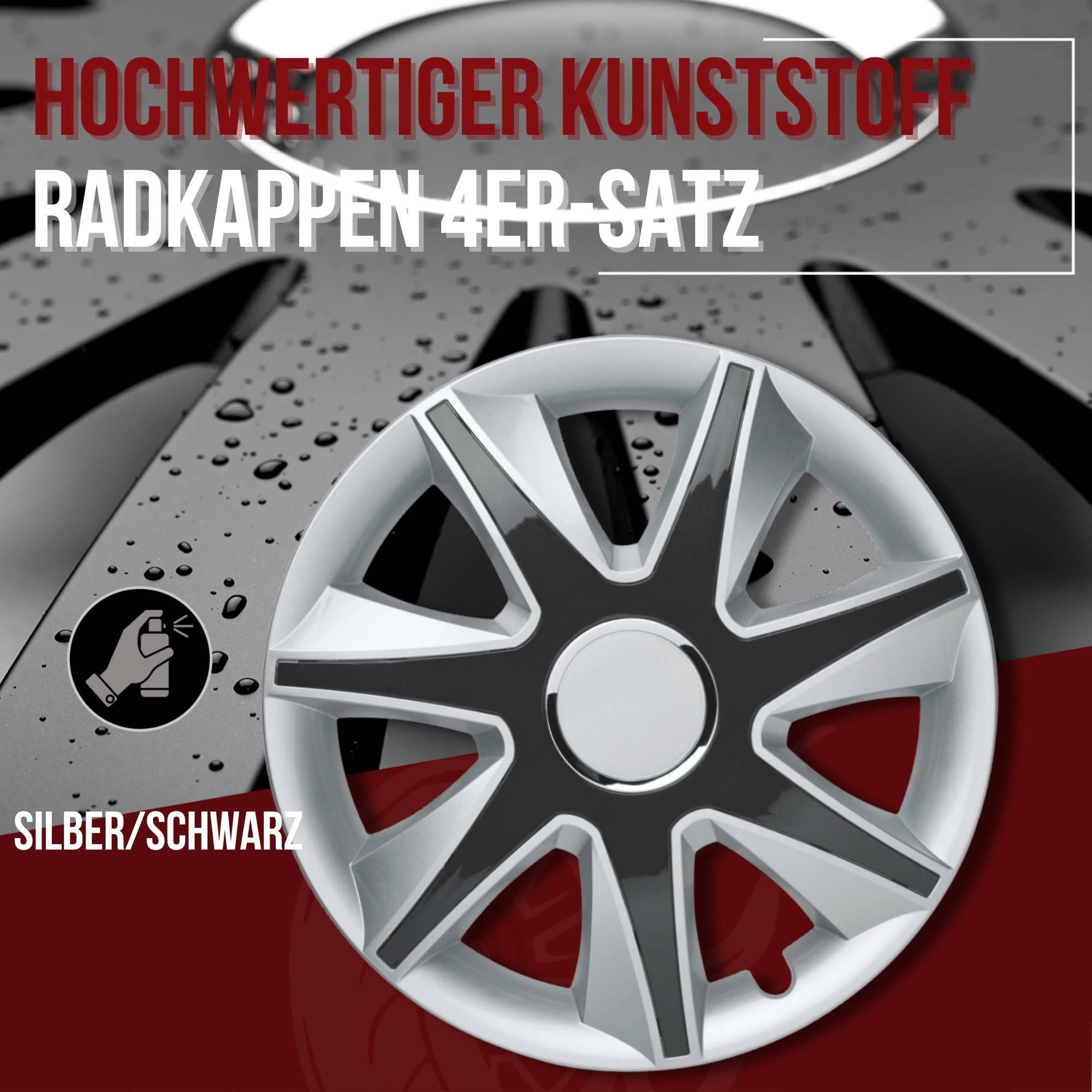 Albrecht Radkappen 16 Zoll Silber/schwarz Run Radzierblenden 4er-Set | Radkappen & Radzierblenden aus robustem Kunststoff, rostfrei & wetterfest, einfache Clip-Montage, für die meisten Stahlfelgen