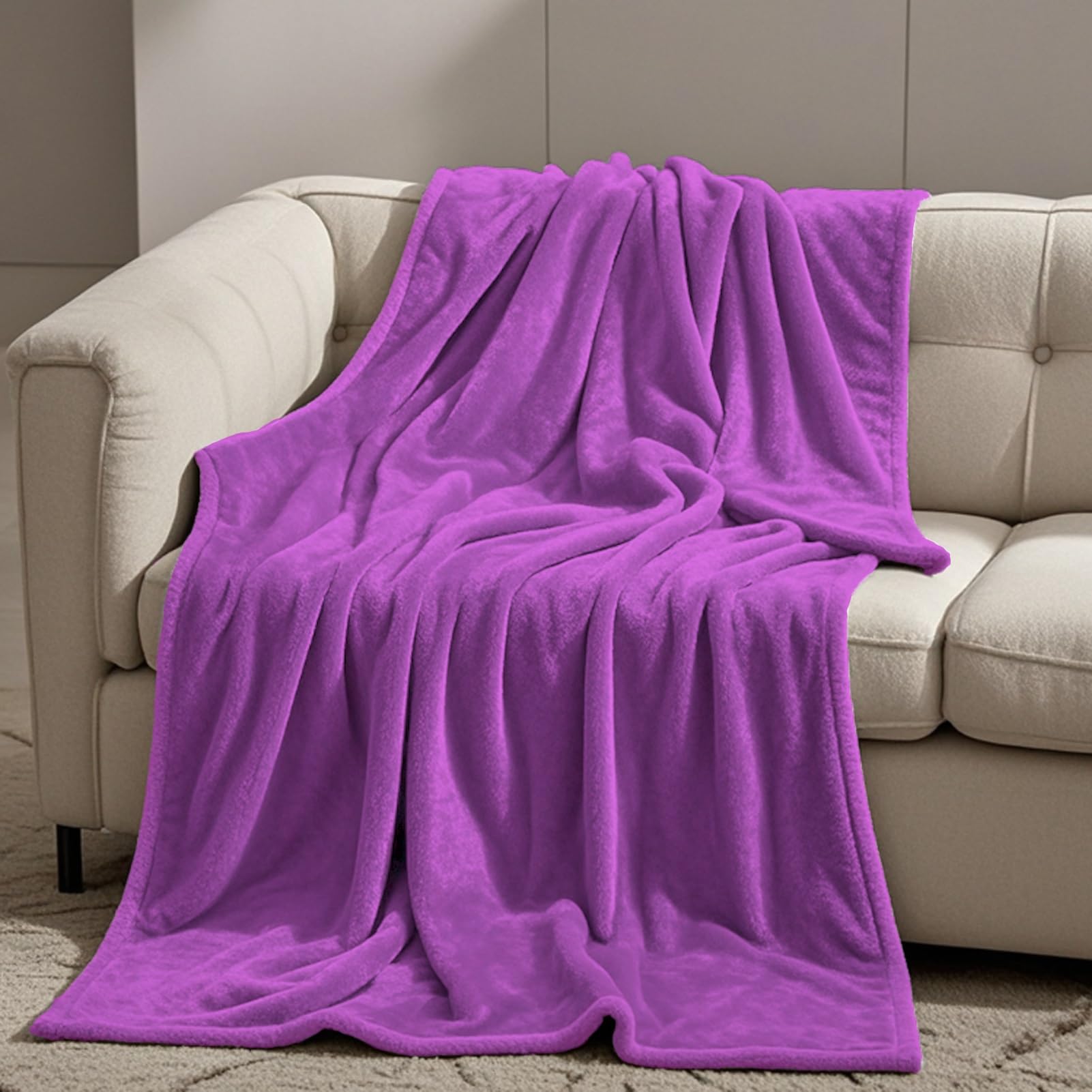 GOUTUI Fleece Blanket Sofa Throw 60 x 110 cm Silk Touch Double Bed Throws Polyester for Sofa Fluffy Blanket Bed Throw, Purple