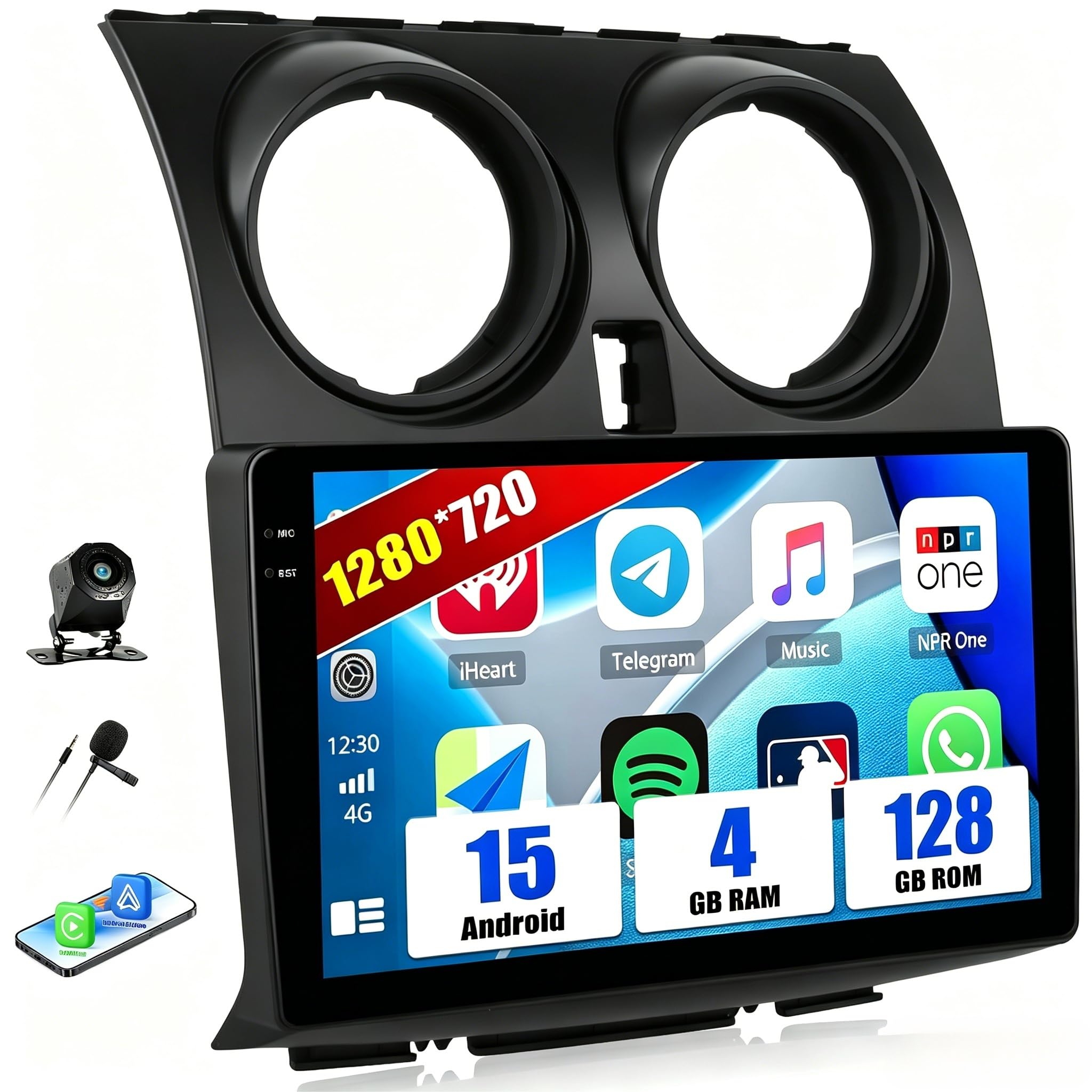 SIXWIN 4+128G Android 15 Autoradio pour Nissan Qashqai J10 2006-2016, avec Carplay Android Auto, Écran Tactile 9’’ Poste Radio Voiture avec GPS WiFi Bluetooth 5.0 FM RDS Mirror Link+Caméra de recul