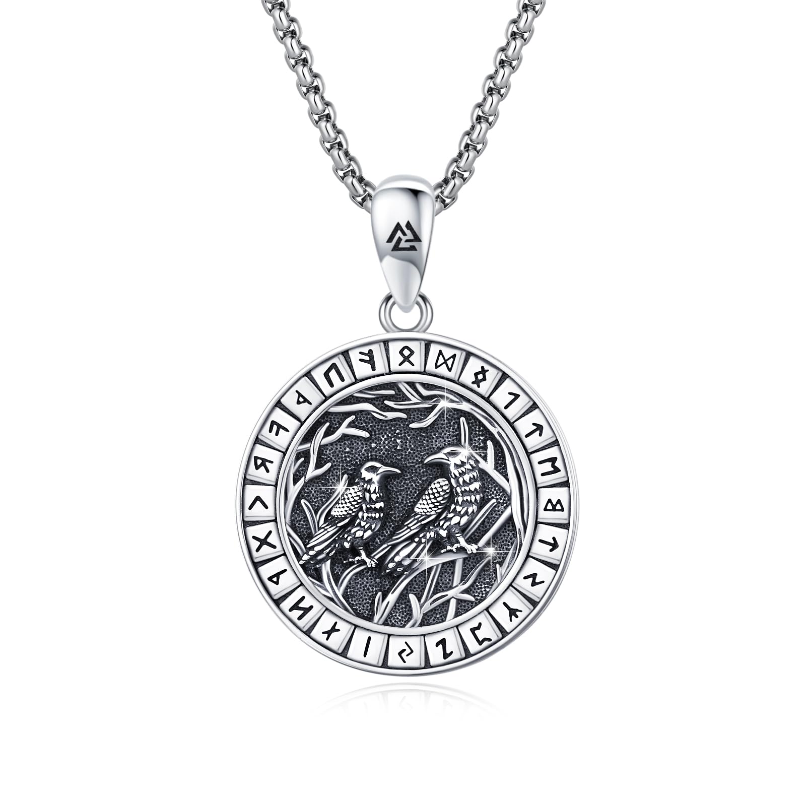 Raben Halskette 925 Sterling Silber Wikinger für Damen und Herren | Nordischer Schmuck mit Rabenmotiv, Geschenk zu Geburtstag, Weihnachten, Vatertag und für Wikingerfans