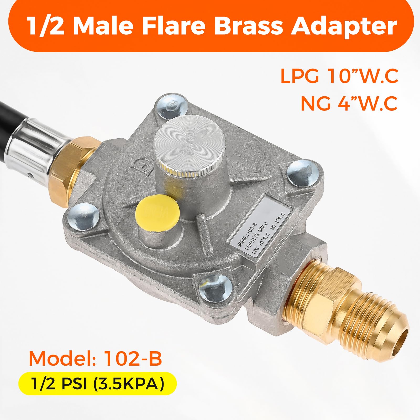 Kit de conversión de gas natural regulador compatible con parrilla de gas Kitchen Aid 710-0003 con manguera macho de 1/2 pulgada, repuesto 3030 CNG de 4 pulgadas y LP de 10 pulgadas