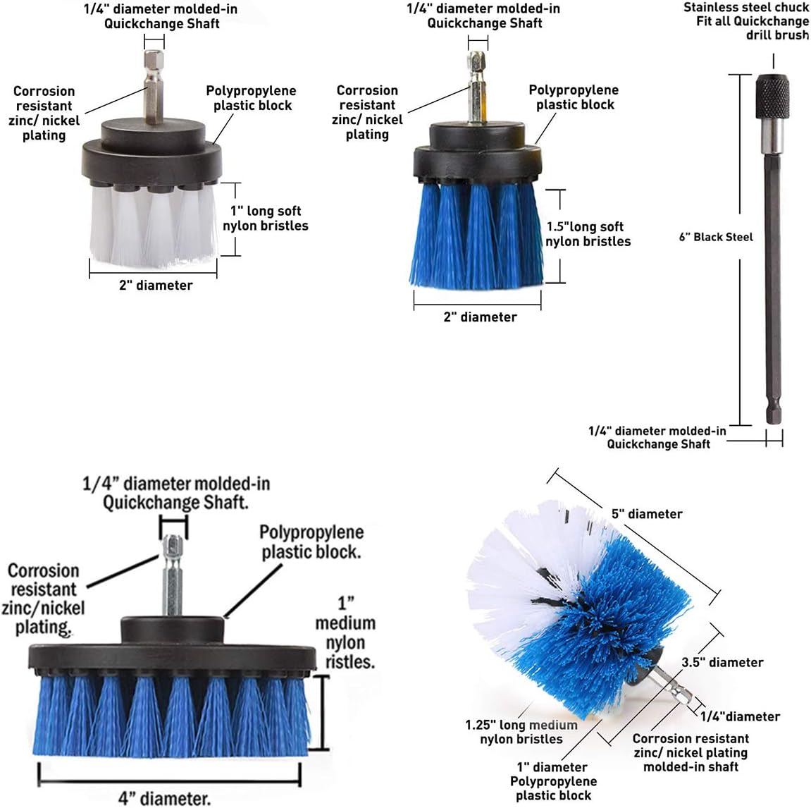 Uр Tо 40% оƒƒ JUSONEY 5 Pack All Purpose Drill Brush Attachment Set- Drifferent Size and Hardness- Easy and Quick Cleaing- Drill for Cleaning Pool Tile, Sinks, Bathtub, Brick, Ceramic, Marble, Auto, Boat