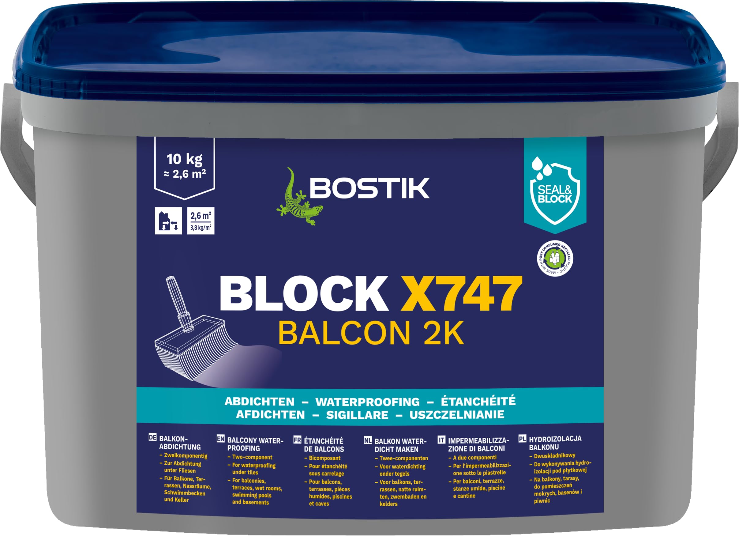 BOSTIK Block X747 Balcon 10 kg – Sellado bicomponente para balcones, terrazas, habitaciones húmedas y piscinas, impermeable y puenteo de grietas, color gris