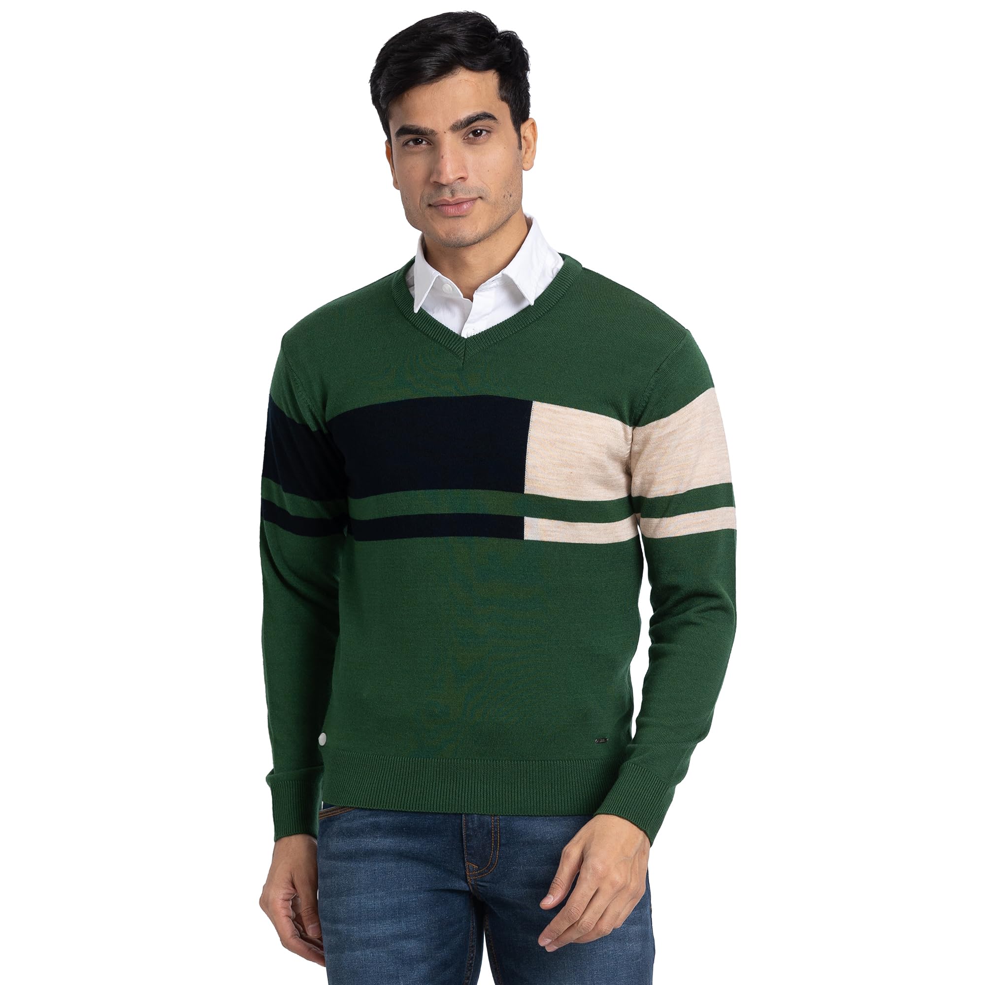 Men Regular Fit Intarsia Pattern Pure Acrylic Full Sleeve V Neck Casual Sweater-image-17