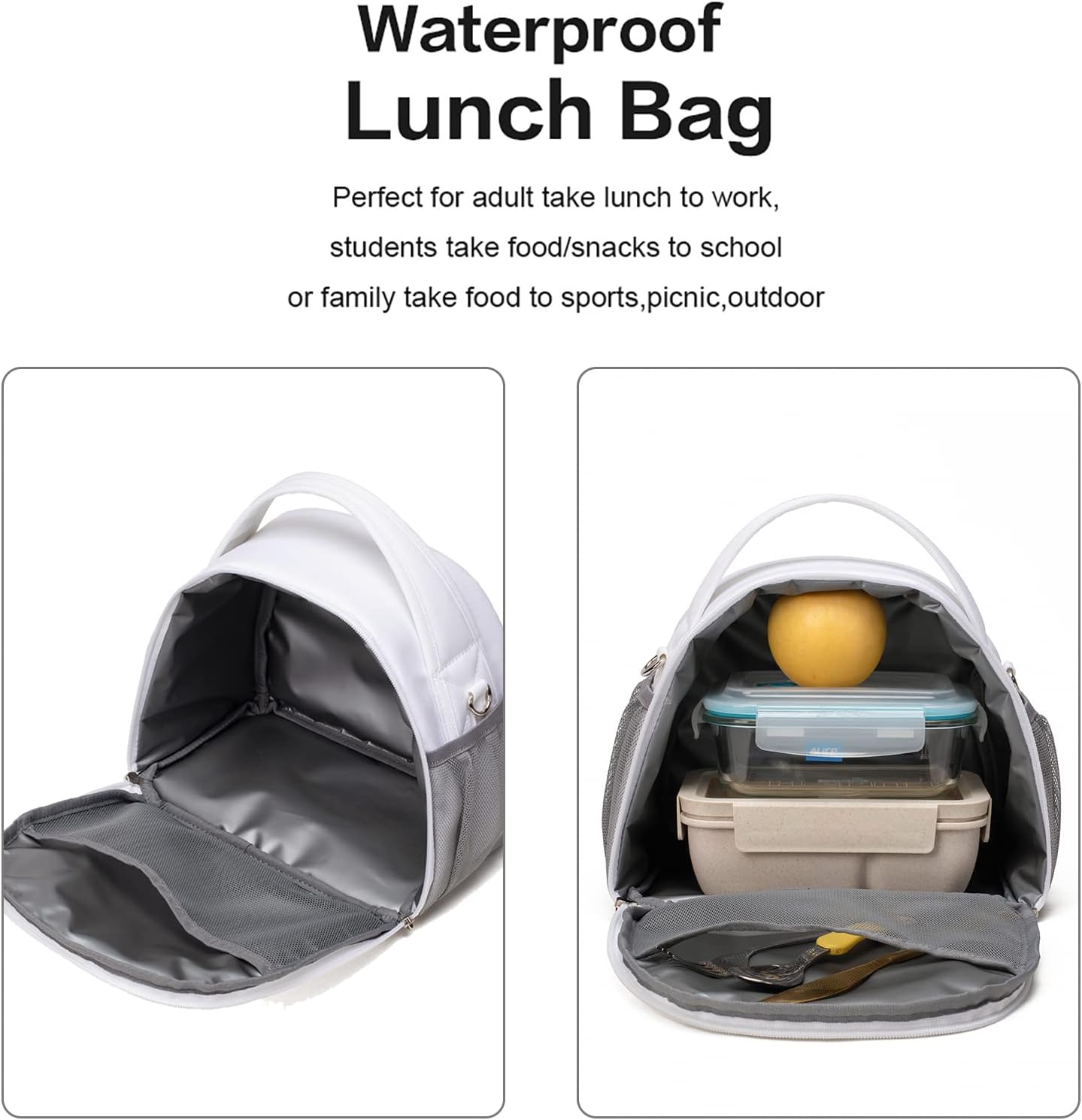 NOL Natural Organic Lifestyle Lunch Bag Insulated Cooler Bag for Women Nylon Waterproof Lightweight Lunch Box Organiser (White) - Image 5