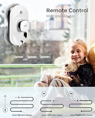 Miniatura 5 de syvio Robot limpiador de ventanas con aerosol automático, control remoto, detección inteligente de marco, 3 rutas, 2 motores potentes, 8 telas,