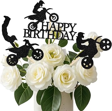 Motorbike Happy Birthday Centerpieces Sticks Dirt Bike Birthday Party Decorations for Men/Boy Sports Theme Baby Shower Party Table Centerpieces Decor Sign 12PCS