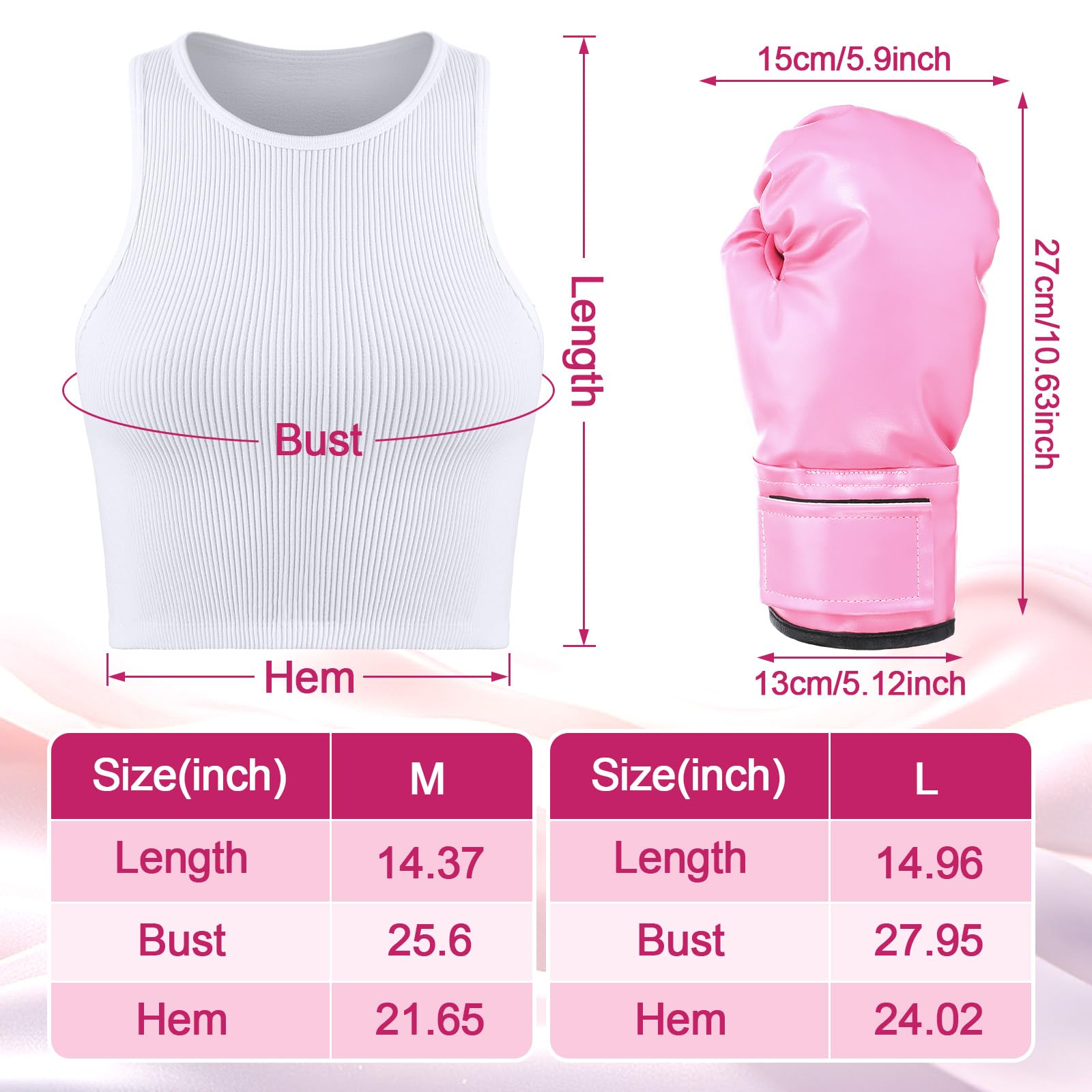 Maiteenly 5 Pcs Halloween Boxing Costume Set for Adult Women Pink Boxer Costumes Set with Satin Boxing Robe Face Paint