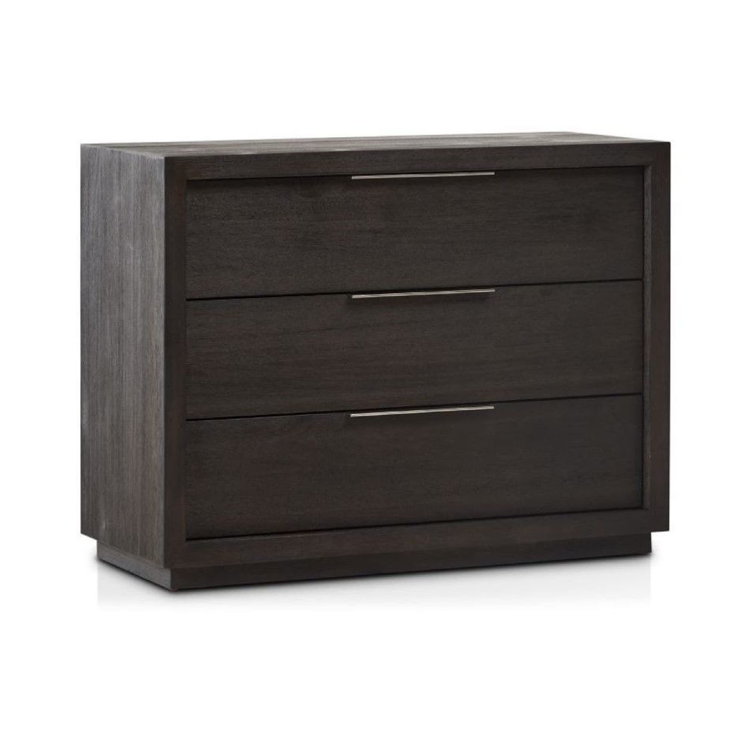 Benjara Jose 42 Inch Acacia Wood 3 Drawer Nightstand, Metal Handles, Gray