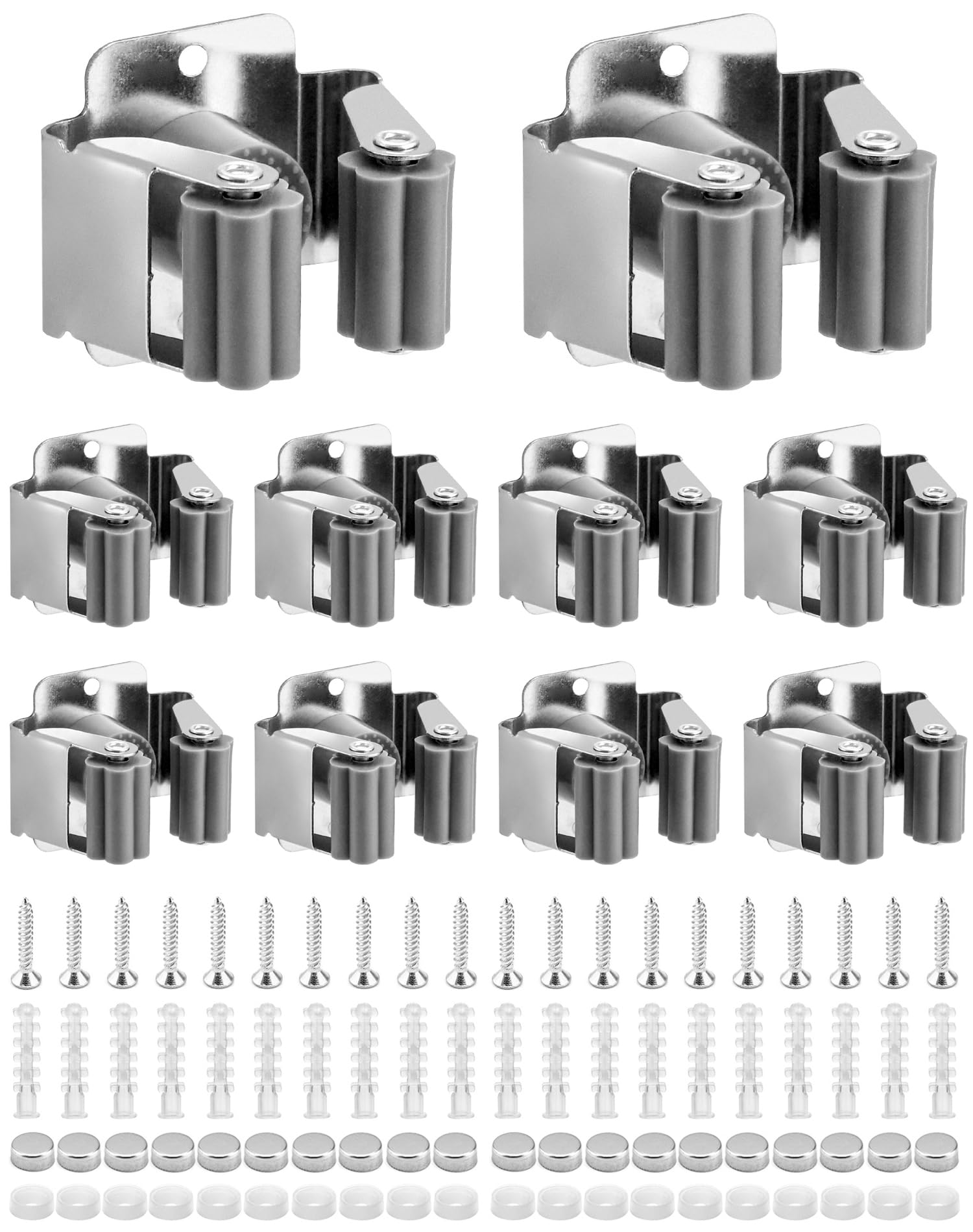 QWORK® 10 Stück Besenhalterung, Edelstahl Gerätehalter, Gartengeräte Aufhängung, für Badezimmer, Küche, Büro, Schrank, Garten, Garage