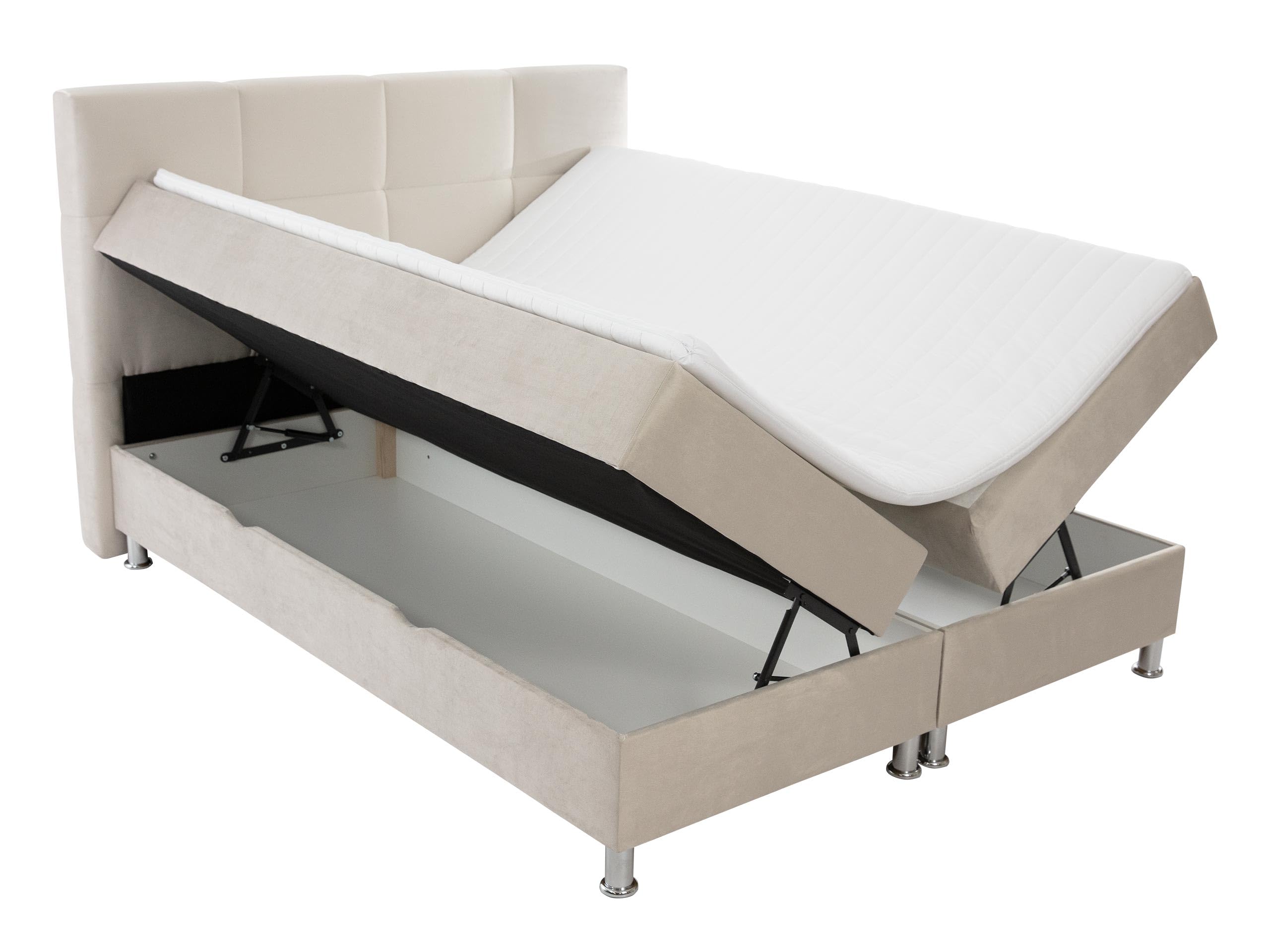 Mirjan24 Boxspringbett Evan mit Zwei Bettkästen, Bonellfederkernmatratzen + Schaumstoff und Topper, Kopfteil gesteppt und gepolstert, Continentalbett, Polsterbett, Ehebett (Fresh 01, 160 x 200 cm)