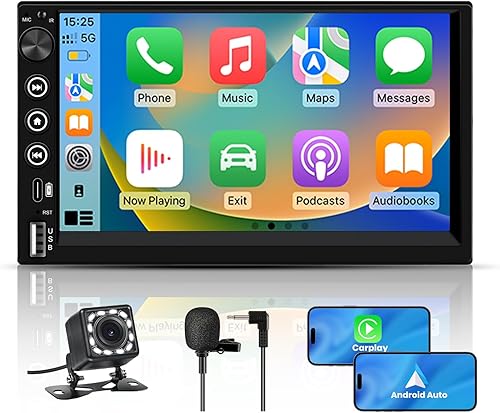 Miniatura 10 de Estéreo de coche de 2 DIN, CarPlay de 7 pulgadas y Android Auto HD IPS con pantalla táctil con Bluetooth con cámara de respaldo, compatible con